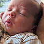 baby, newborn, sleeping, face, mouth, hand, clothing, striped, fabric, cozy, soft_light, portrait, indoor, close_up, peaceful, infant, cute, human, limited_edition, curtain