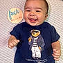 Ezeriah joined the competition — help win amazing prizes! baby, infant, smiling, cute, milestone, four_months, shirt, clothing, bear_graphic, navy_blue, plush, blanket, lying_down, happy, child, portrait, indoors, skin, face, hand