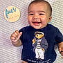 Ezeriah joined the competition — help win amazing prizes! baby, smiling, infant, lying_down, tshirt, navy_blue, polo_bear, ralph_lauren, shorts, beige, blanket, plaque, four_months, milestone, cute, happy, child, portrait, indoor, closeup