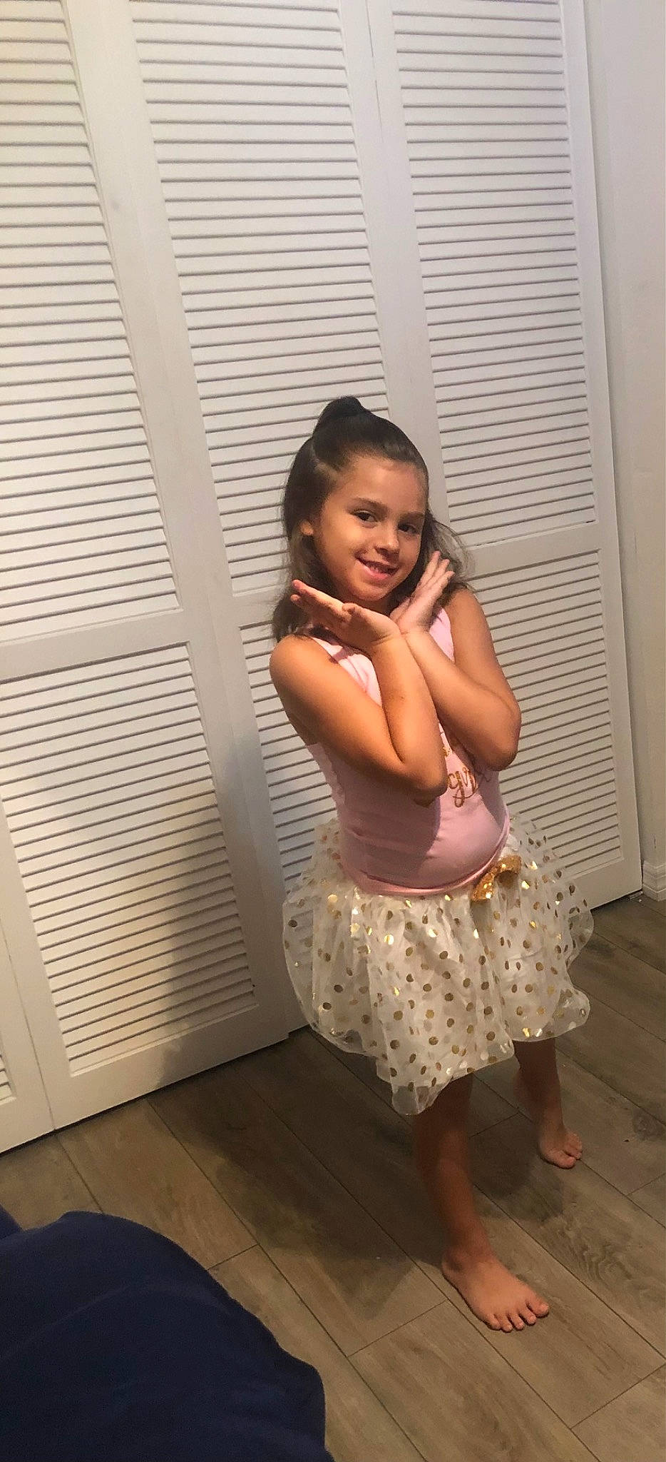 Jenelle joined the competition — help win amazing prizes! face, flash_photography, floor, flooring, hair, happy, hardwood, human_body, human_leg, joy, knee, leg, long_hair, person, shoulder, skin, smile, thigh, toddler, trunk