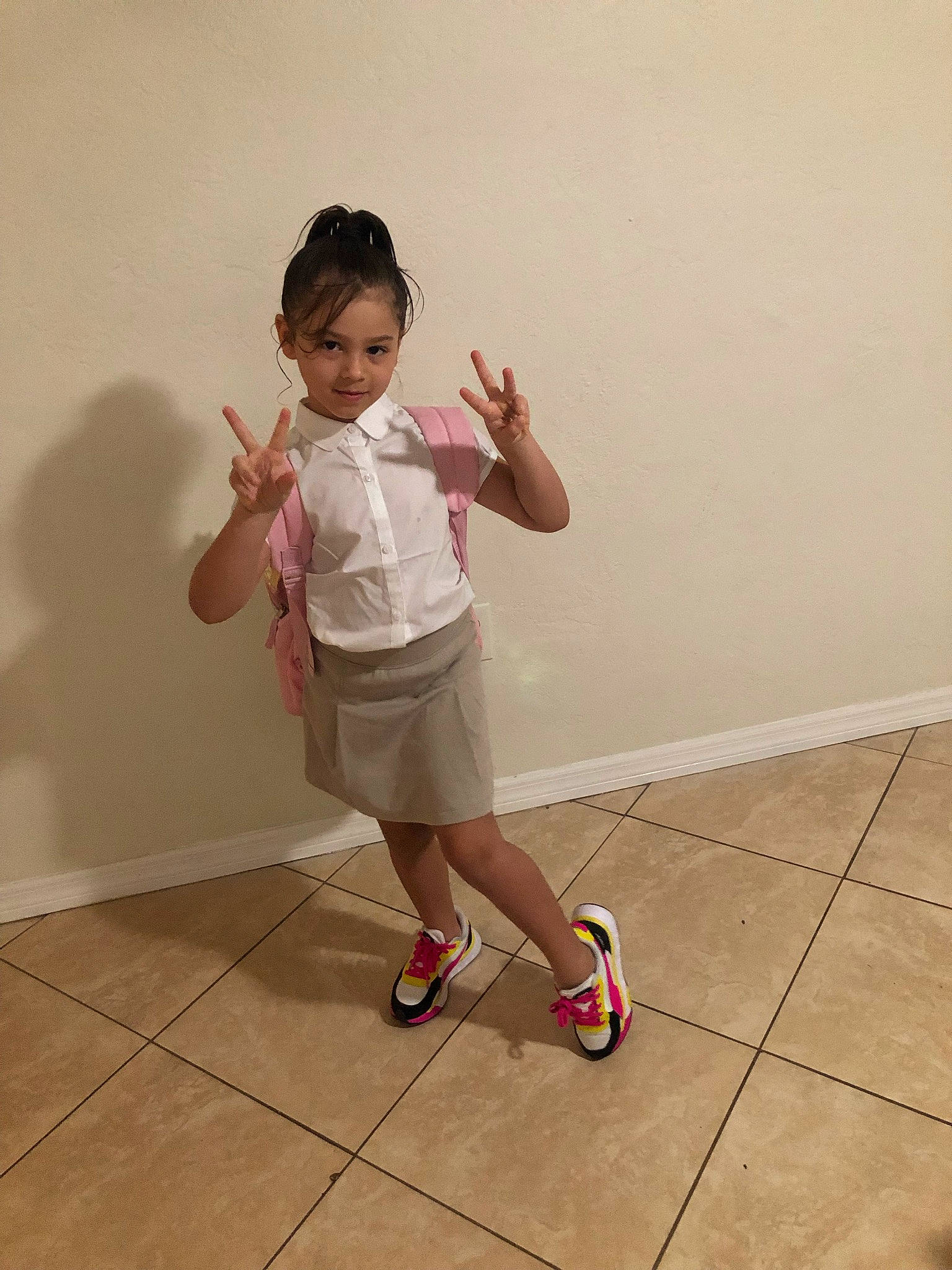 Jenelle joined the competition — help win amazing prizes! arm, child, elbow, floor, flooring, fun, gesture, happy, head, human_leg, joy, knee, leg, magenta, person, sandal, skin, sleeve, smile, thigh