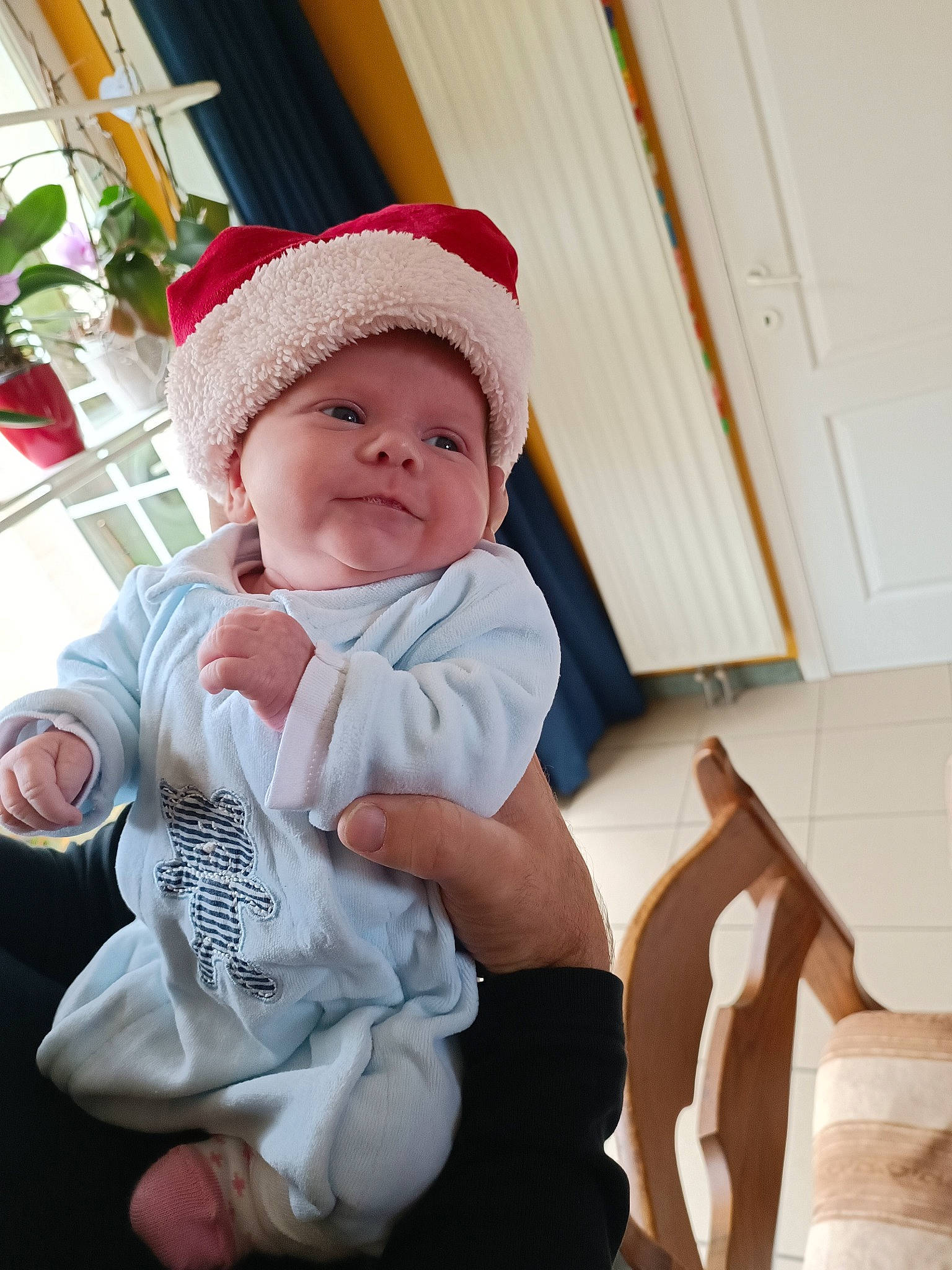 Aéna participe au concours pour gagner de l'argent avec cette photo : baby, baby_toddler_clothing, cap, cheek, comfort, eye, flowerpot, fun, happy, headwear, houseplant, human_body, knee, lap, person, plant, skin, sleeve, smile, thumb