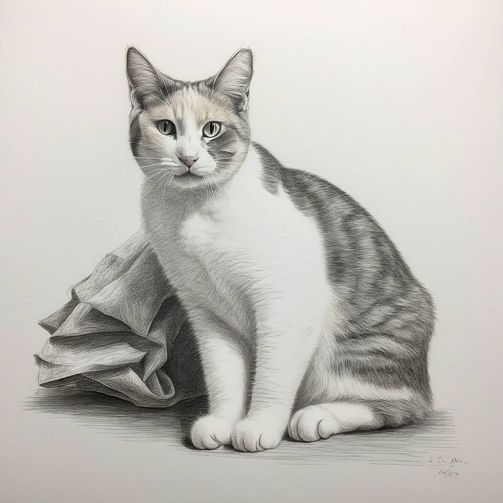Miley joined the competition — help win amazing prizes! art, carnivore, cat, domestic_short_haired_cat, drawing, felidae, fur, grey, illustration, monochrome, monochrome_photography, paw, sitting, small_to_medium_sized_cats, tail, terrestrial_animal, whiskers