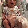 Esmae joined the competition — help win amazing prizes! baby, infant, smiling, happy, baby_seat, floral_pattern, hand, foot, clothing, white_shirt, pink_baby_seat, toy, comfort, indoor, cute, child, person, soft_texture, playful, expression