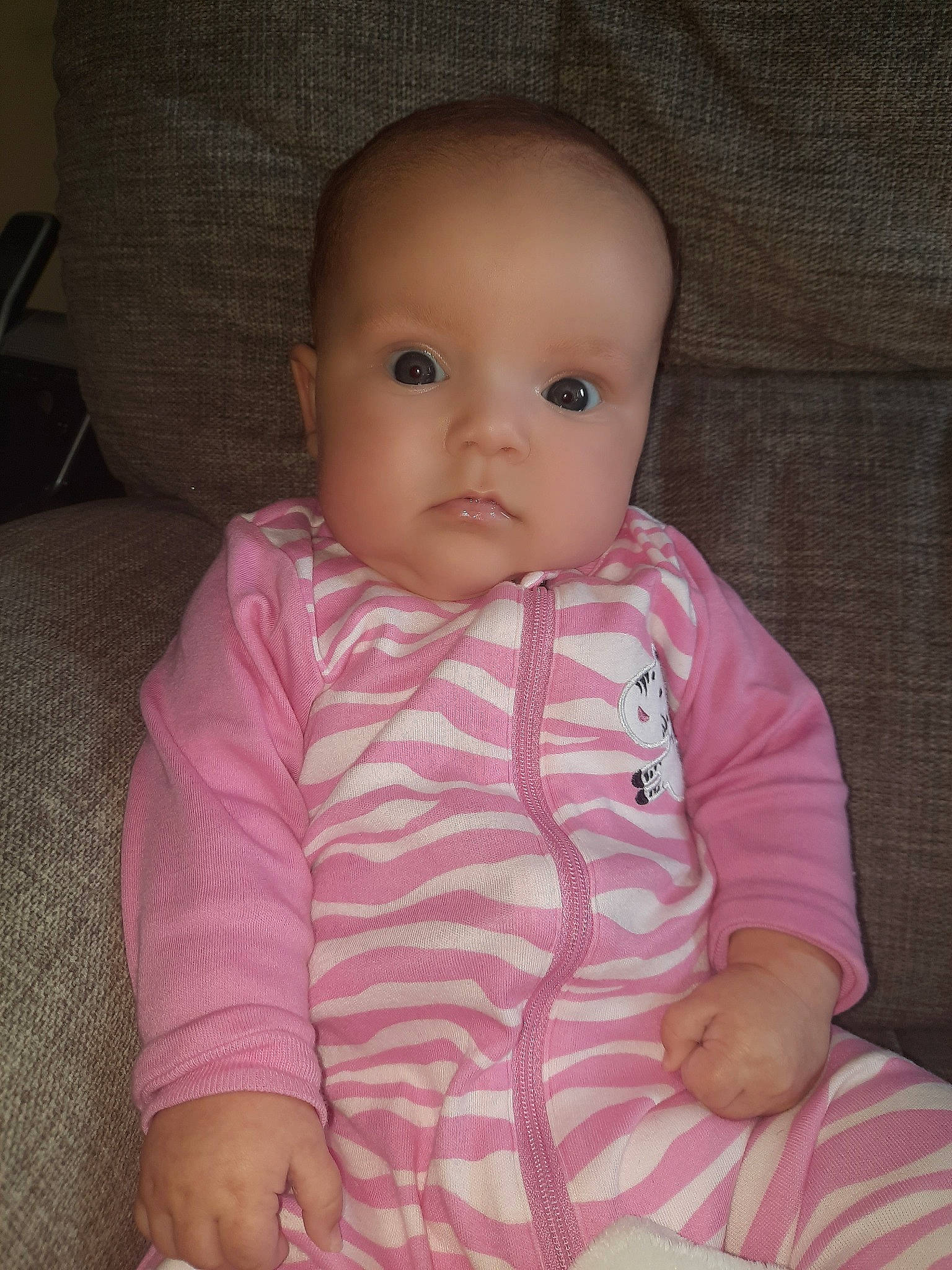 Kori joined the competition — help win amazing prizes! baby, baby_products, baby_toddler_clothing, cheek, child, chin, eye, face, head, iris, lip, mouth, nose, person, pink, sitting, skin, smile, toddler