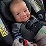 Zayden joined the competition — help win amazing prizes! baby, car_seat, blanket, smile, child, infant, seatbelt, warning_label, clothing, person, face, head, straps, cozy, indoor, closeup, cute, happy, safety, transportation
