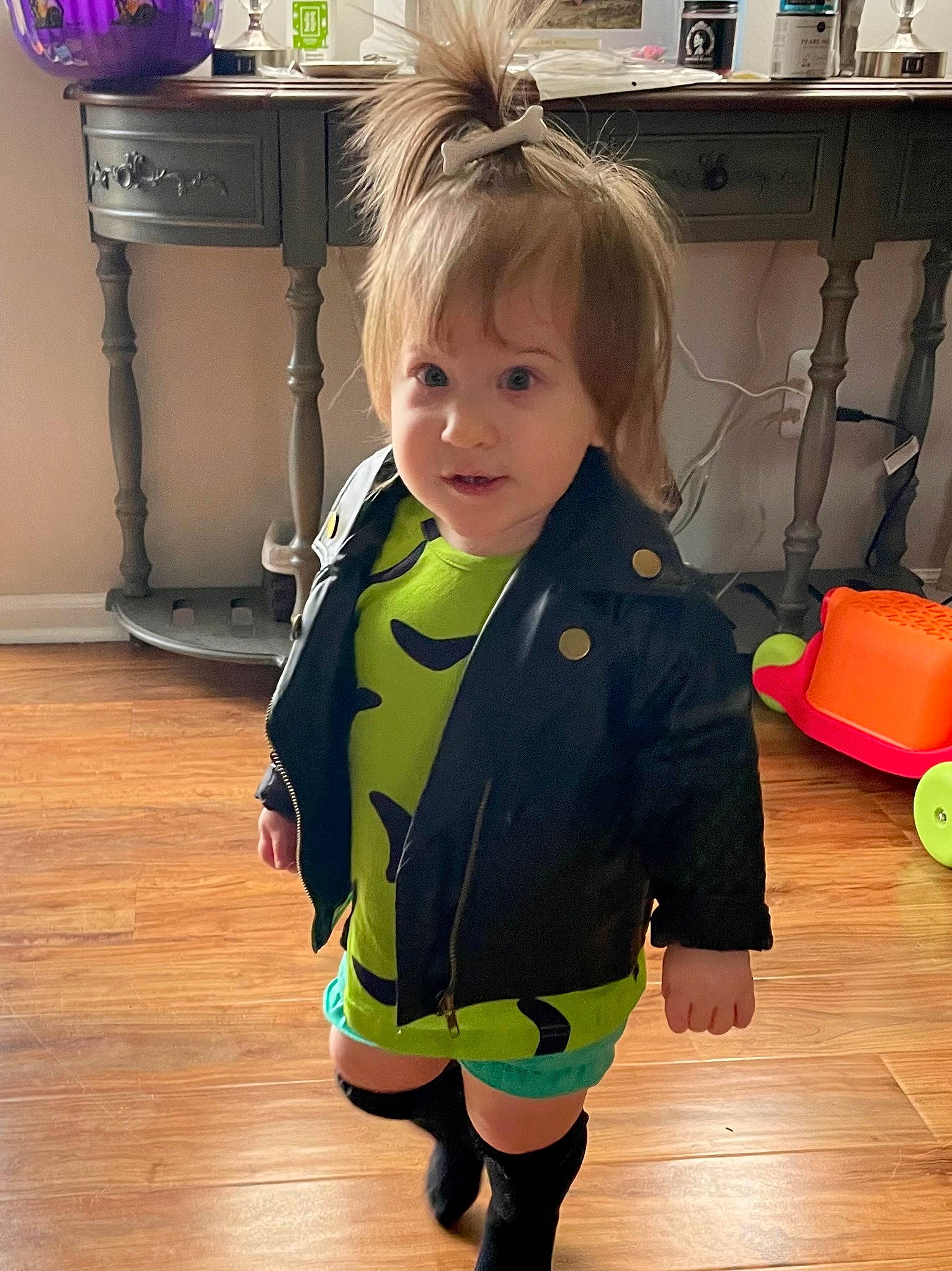 Irelynn joined the competition — help win amazing prizes! baby, baby_toddler_clothing, blond, chest_of_drawers, child, drawer, floor, flooring, fun, hairstyle, happy, hardwood, iris, person, product, room, sitting, sleeve, smile, toddler