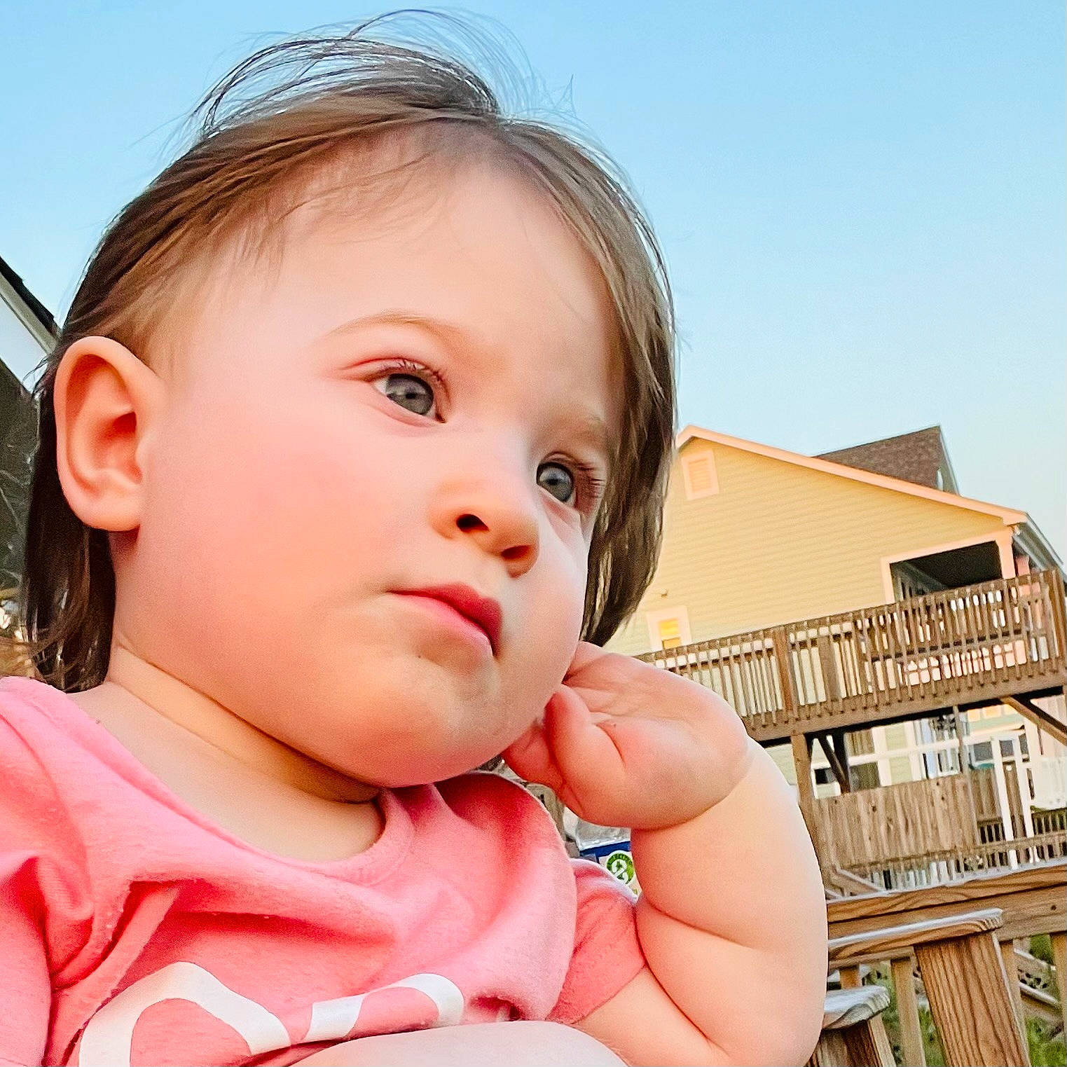 Irelynn joined the competition — help win amazing prizes! baby, baby_toddler_clothing, cheek, child, chin, close_up, eyelash, facial_expression, fun, happy, iris, leisure, lip, mouth, nose, person, skin, sky, thumb, toddler