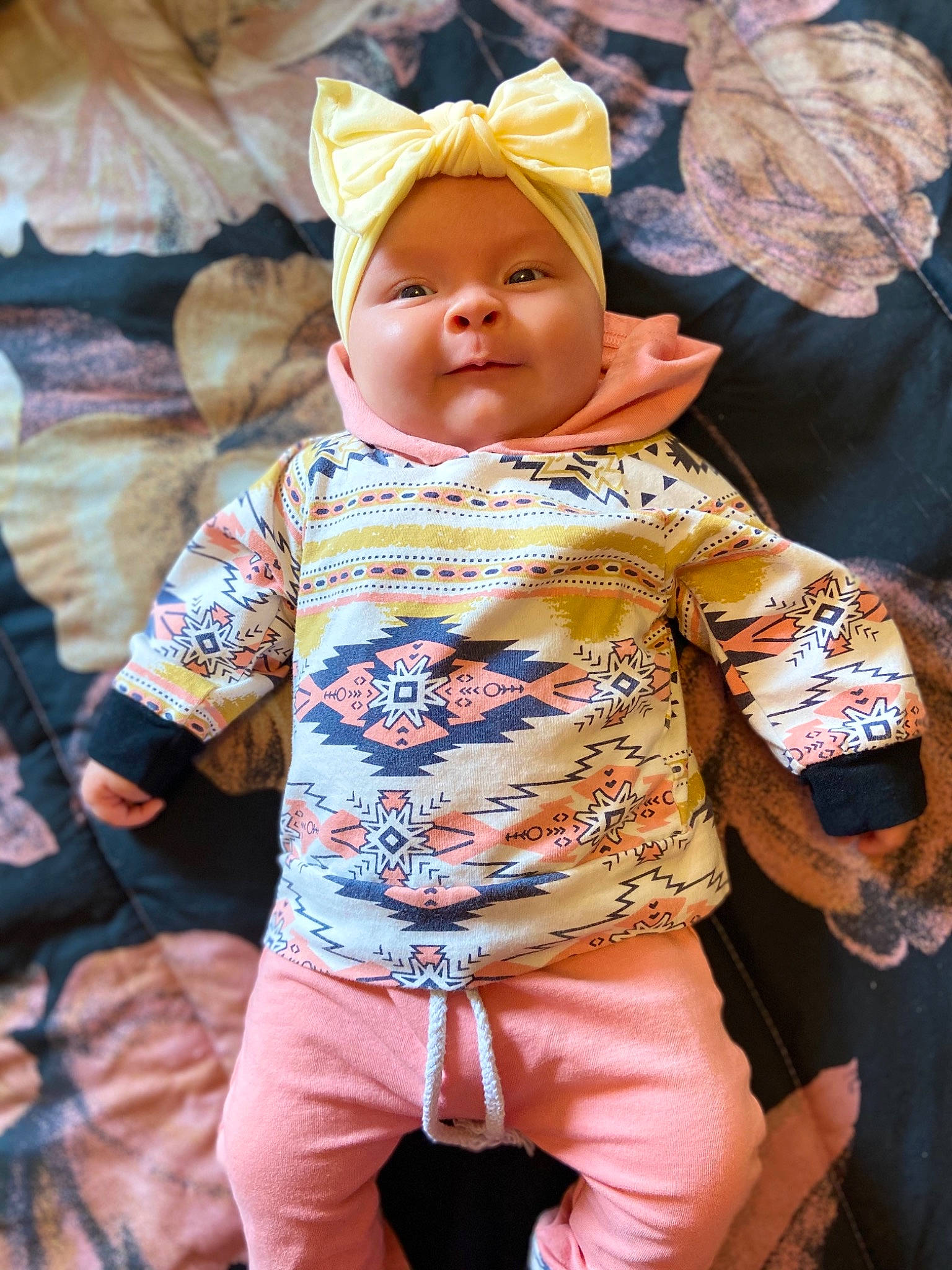 Kaia joined the competition — help win amazing prizes! baby, child, design, ear, fawn, headgear, headwear, pattern, person, smile, toddler, yellow