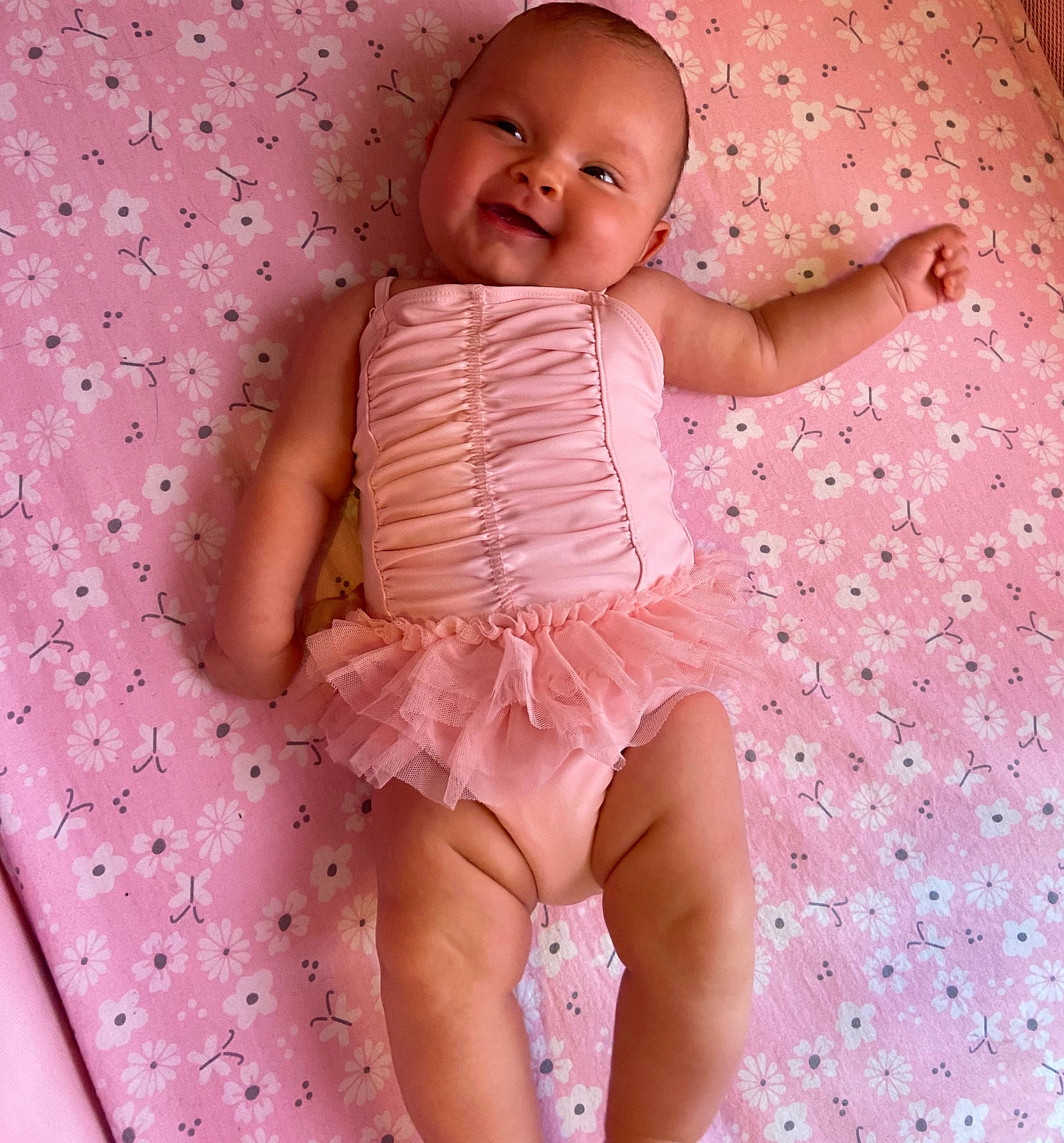 Kaia is registered to the contest to win money with this photo: baby, baby_products, baby_toddler_clothing, cheek, child, child_model, joy, pattern, person, pink, product, skin, textile, toddler