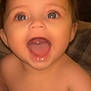 Iris joined the competition — help win amazing prizes! baby, child, face, mouth_open, happy, smiling, curly_hair, skin, eyes, indoors, closeup, infant, expression, joy, young, person, cute, portrait, tongue, cheeks