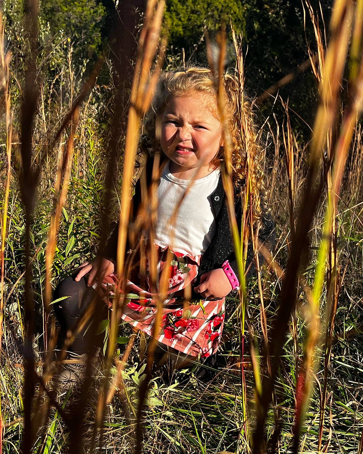 Hadley is registered to the contest to win money with this photo: adaptation, blond, branch, brown_hair, fawn, flash_photography, forest, grass, grass_family, happy, leisure, natural_landscape, people_in_nature, person, sunlight, terrestrial_plant, trunk, twig, wilderness, wood