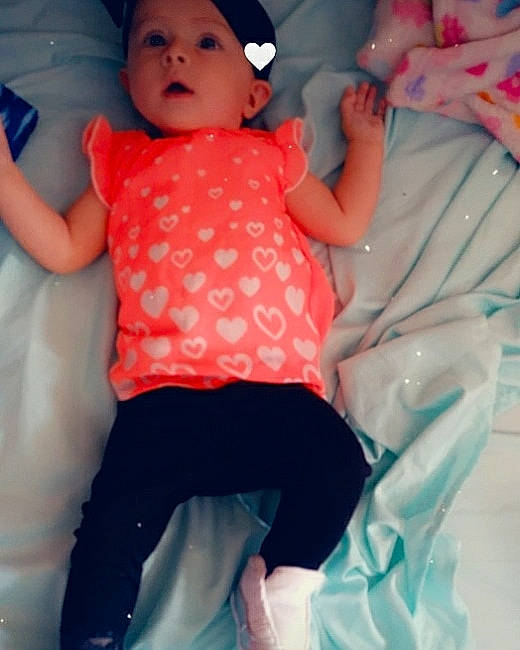 Aubrie joined the competition — help win amazing prizes! baby, blue, cheek, child, fun, person, pink, skin, smile, surprise, toddler