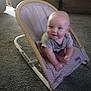 baby, infant, rocker, smiling, indoor, carpet, couch, child, person, seat, happy, cute, young, clothing, furniture, home, relaxing, comfortable, soft, portrait