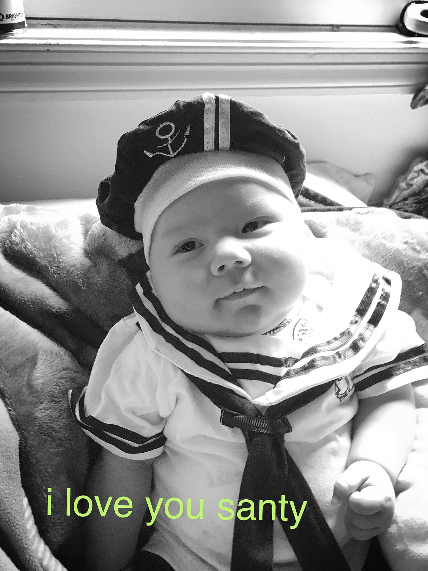 Santiago joined the competition — help win amazing prizes! black_and_white, child, cool, day, headgear, human_behavior, infant, monochrome, monochrome_photography, person, photograph, photography, portrait_photography, product, smile, snapshot, toddler, white