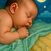 Tyler Jr joined the competition — help win amazing prizes! baby, sleeping, blanket, infant, night_sky, moon, stars, clouds, peaceful, child, portrait, soft_texture, cute, rest, bedtime, closeup, skin, face, hand, calm