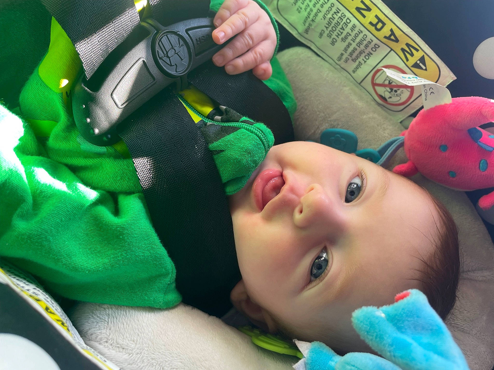 Lily joined the competition — help win amazing prizes! baby, baby_products, baby_toddler_clothing, cheek, child, comfort, finger, fun, grass, green, happy, pattern, person, personal_protective_equipment, skin, toddler, toy