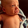 baby, infant, blanket, hair, mohawk, skin, expression, pout, face, head, torso, newborn, child, person, indoors, wrapped, warm, cute, soft, young