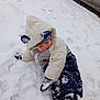 baby, boots, car, child, cold_weather, cute, daytime, exploring, frozen, gloves, hood, outdoor, playing, snow, snowfall, snowsuit, toddler, winter, winter_clothing, young_child