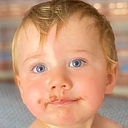 Charles a rejoint le concours — aidez-le/la à gagner de superbes lots ! baby, bare_shoulders, blue_eyes, child, chocolate, close_up, curly_hair, cute, expression, face, hair, indoors, messy_face, person, portrait, skin, smile, soft_background, toddler, young