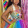 Anaya joined the competition — help win amazing prizes! child, girl, portrait, birthday, costume, unicorn, fairy, rainbow, tutu, dress, sparkles, glitter, wings, party_hat, headband, curly_hair, smiling, posing, party_decorations, colorful