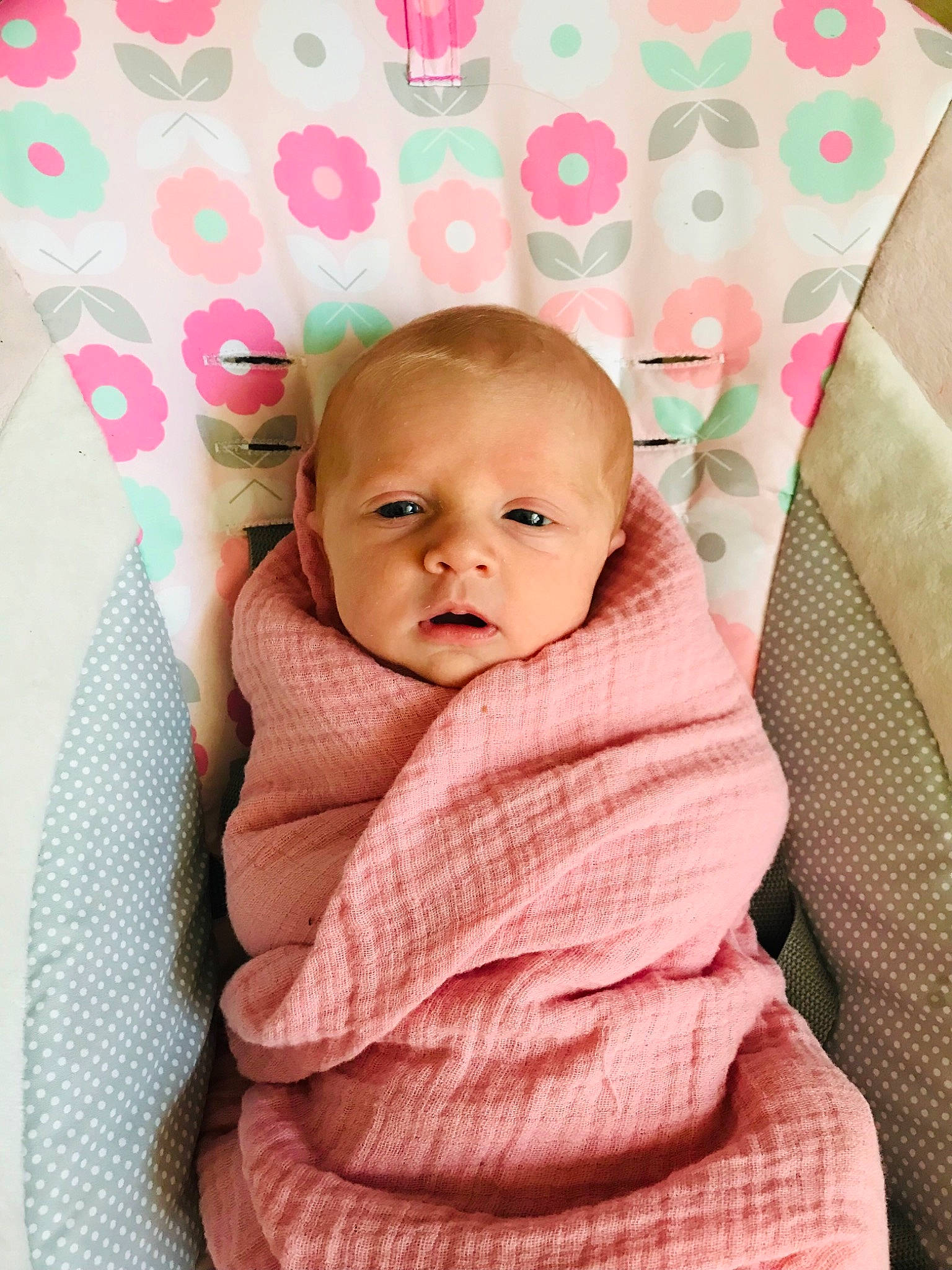 Abigail joined the competition — help win amazing prizes! baby, baby_toddler_clothing, cheek, comfort, eye, face, happy, head, linens, lip, magenta, pattern, person, pink, product, skin, sleeve, smile, textile, toddler