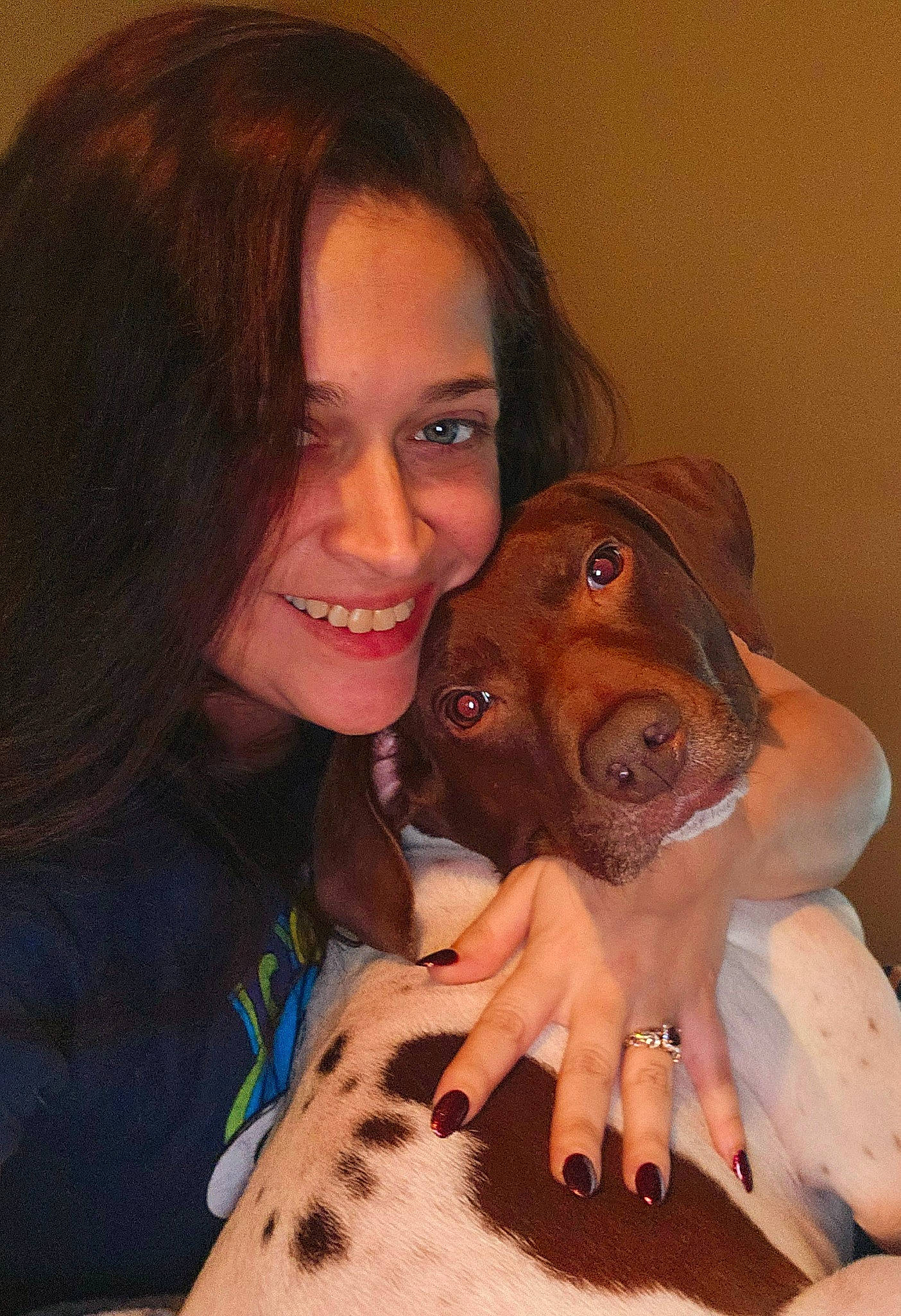 Samson is registered to the contest to win money with this photo: carnivore, companion_dog, dog, dog_breed, ear, eyelash, fawn, fun, gesture, hair, happy, liver, long_hair, mouth, nose, selfie, skin, smile, snout, sporting_group