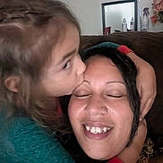 Gage joined the competition — help win amazing prizes! child, woman, kiss, affection, embrace, smile, indoor, couch, flowers, mirror, hair, face, love, family, happy, skin, person, closeup, head, warmth
