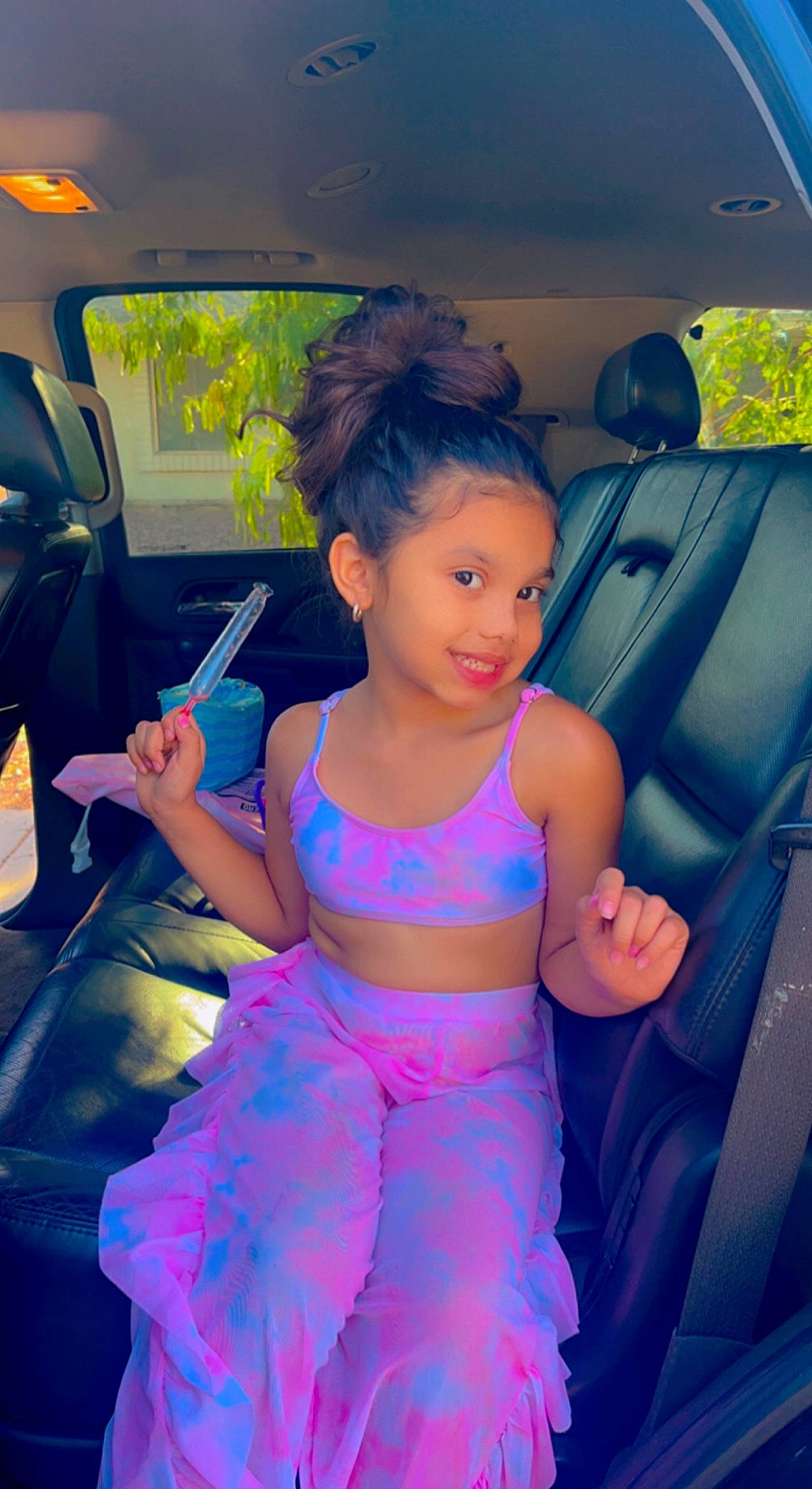 Audrina joined the competition — help win amazing prizes! automotive_design, automotive_exterior, azure, baby_toddler_clothing, electric_blue, finger, flash_photography, fun, happy, human, joy, leisure, magenta, person, purple, skin, smile, summer, thumb, toddler