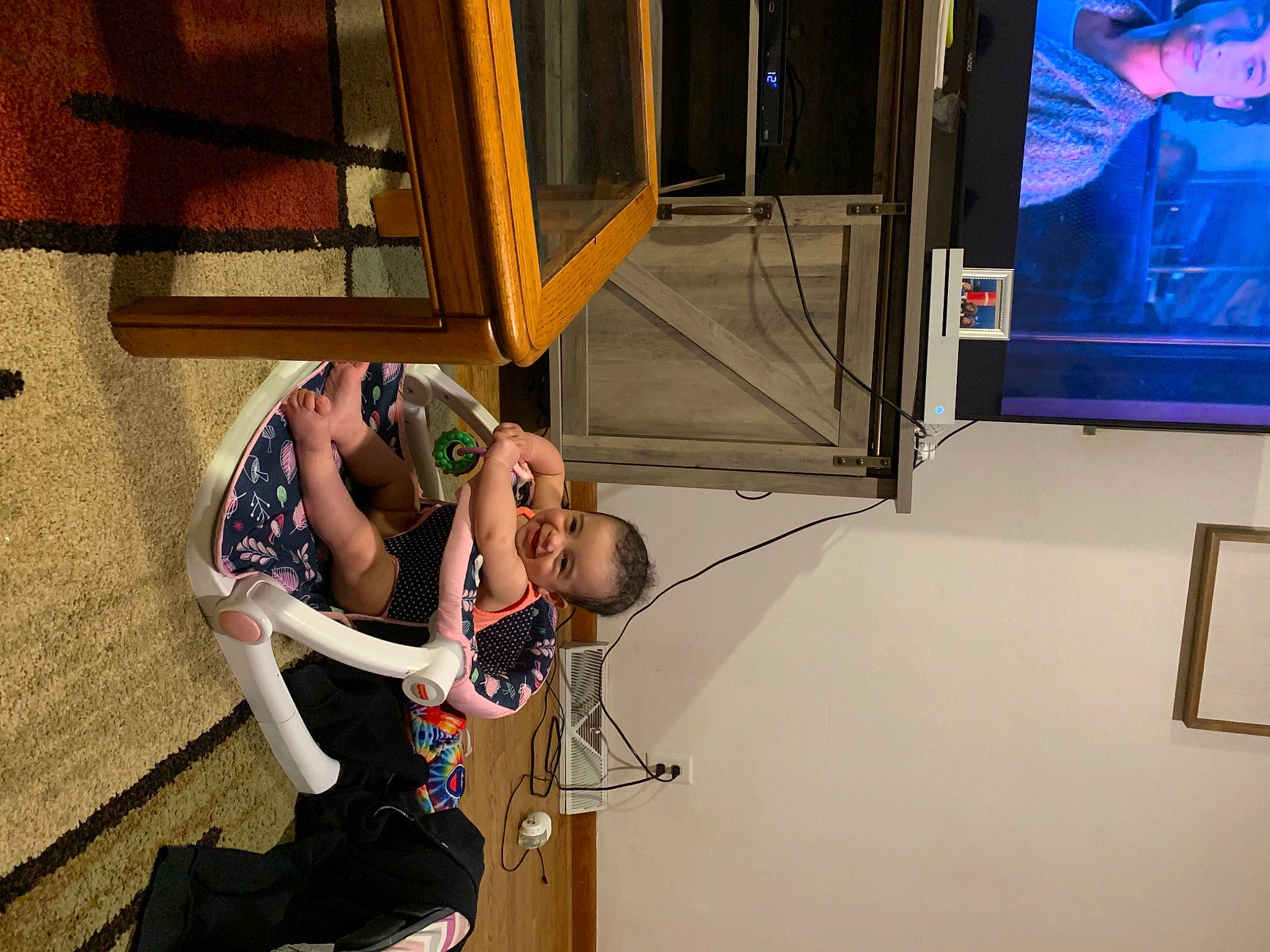 Gionna joined the competition — help win amazing prizes! adventure, bag, chair, display_device, entertainment, event, flooring, fun, joy, leisure, luggage_and_bags, machine, performance, performing_arts, person, recreation, room, stairs, television, television_set