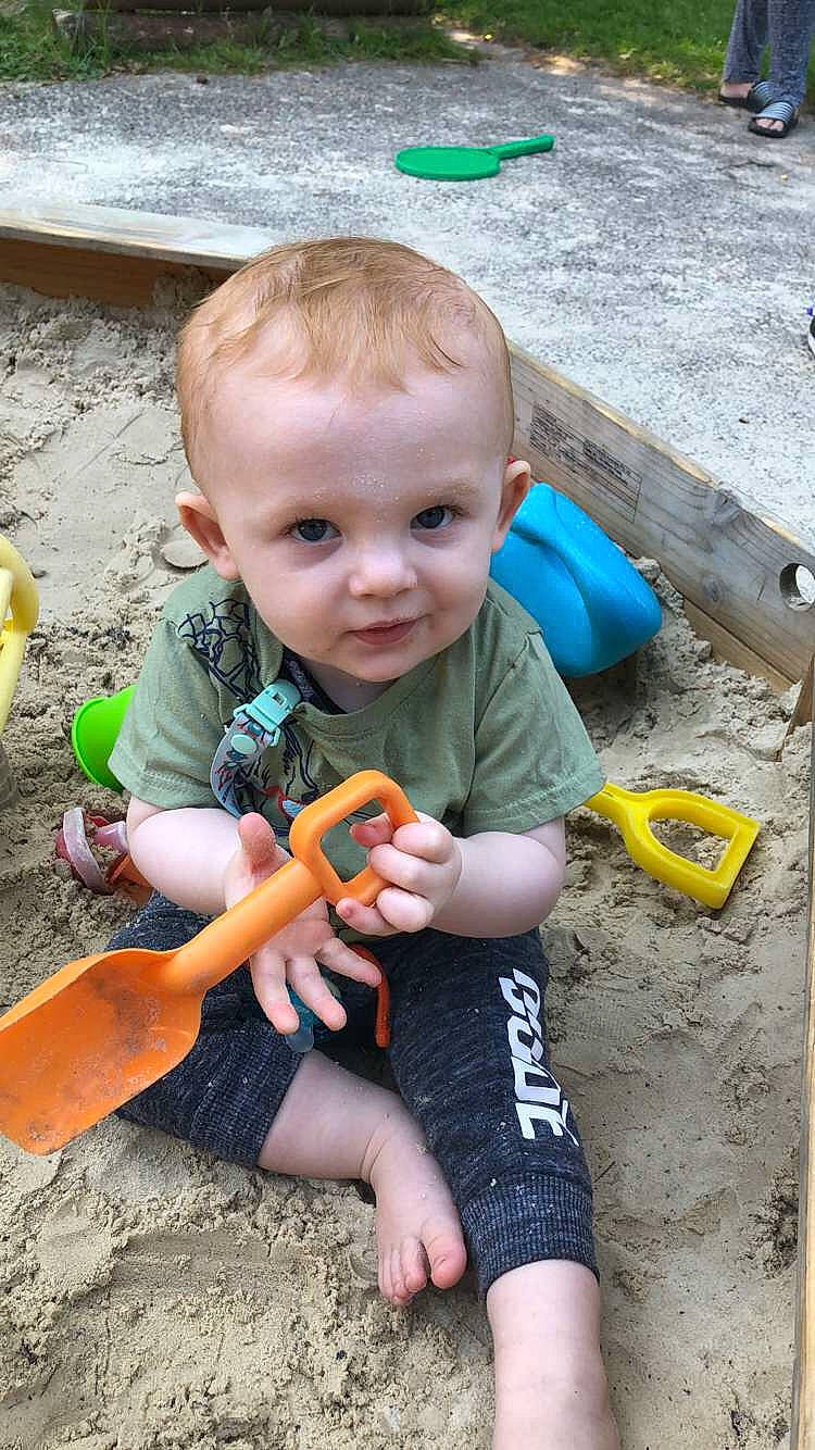 Jenson Aidan Wheeler joined the competition — help win amazing prizes! baby, child, fun, person, play, sand, sitting, smile, summer, toddler, vacation