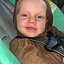 Wrenlee joined the competition — help win amazing prizes! baby, child, car_seat, brown_hoodie, smile, face, blue_eyes, safety_harness, infant, cute, portrait, indoors, seatbelt, clothing, person, young_child, close_up, baby_fashion, happy, casual