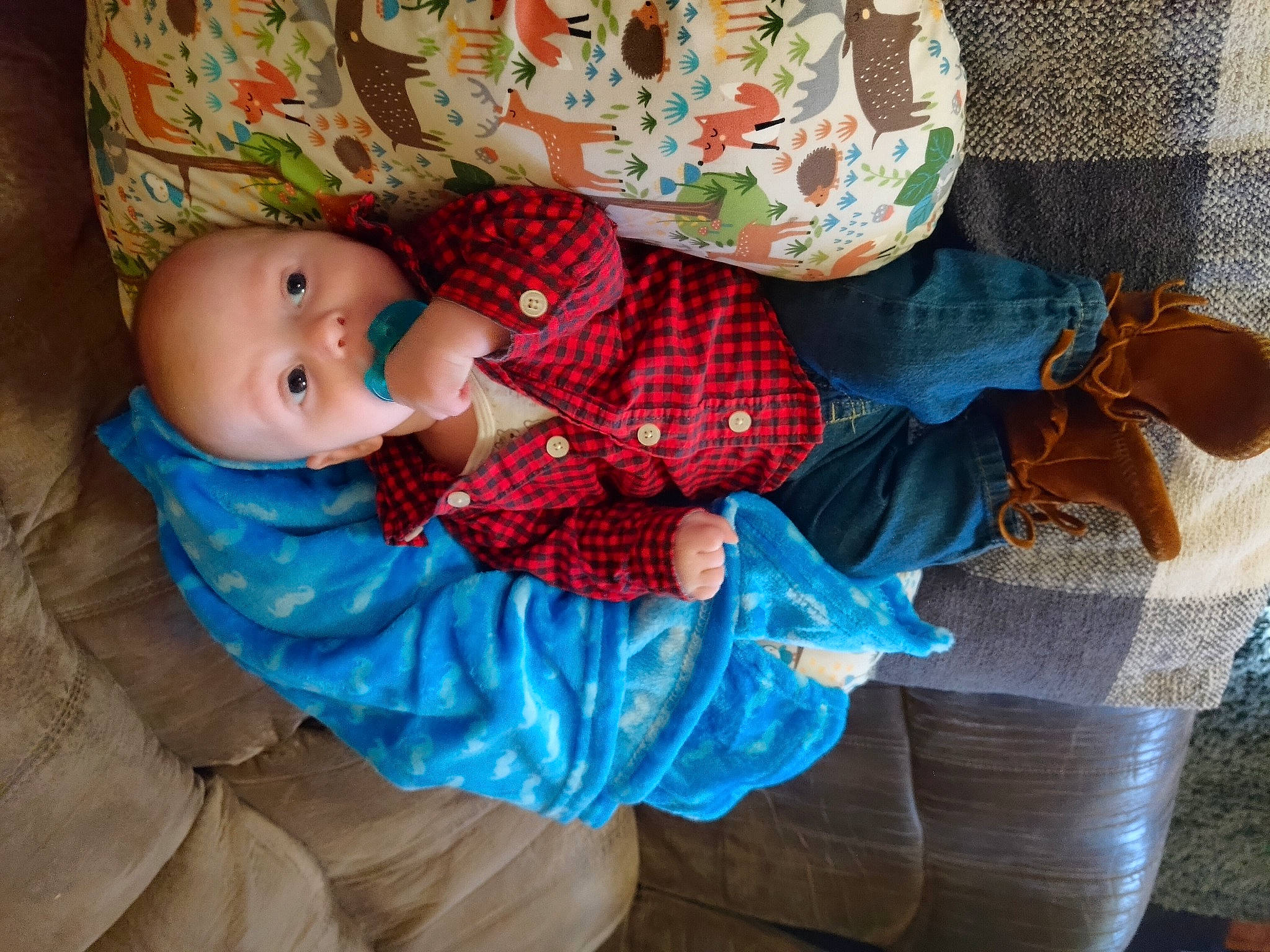 Jethro is registered to the contest to win money with this photo: baby, baby_products, baby_toddler_clothing, bedtime, child, comfort, doll, human_leg, lap, linens, nap, pattern, person, plaid, room, sitting, sleep, sleeve, textile, toddler