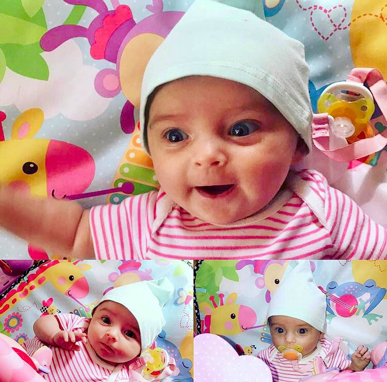 Hayden joined the competition — help win amazing prizes! baby, baby_toddler_clothing, cheek, child, clothing, face, facial_expression, happy, head, headgear, headwear, people, person, photograph, pink, product, skin, sleeve, smile, t_shirt