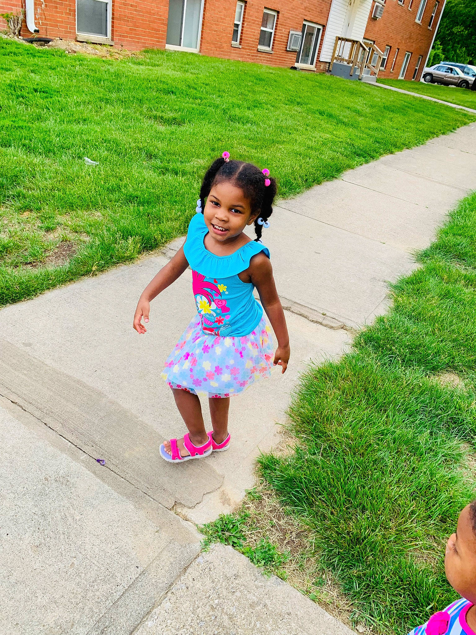Jaleia joined the competition — help win amazing prizes! beauty, child, dress, garden, grass, green, joy, leisure, person, photography, pink, plant, play, recreation, sidewalk, smile, summer, toddler, tree, vacation