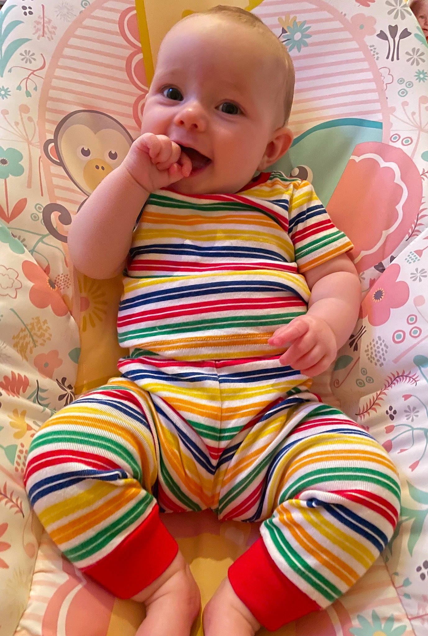 Fiona joined the competition — help win amazing prizes! baby, baby_toddler_clothing, cheek, child, eye, facial_expression, fun, green, happy, head, human_body, iris, pattern, person, pink, skin, sleeve, smile, textile, toddler