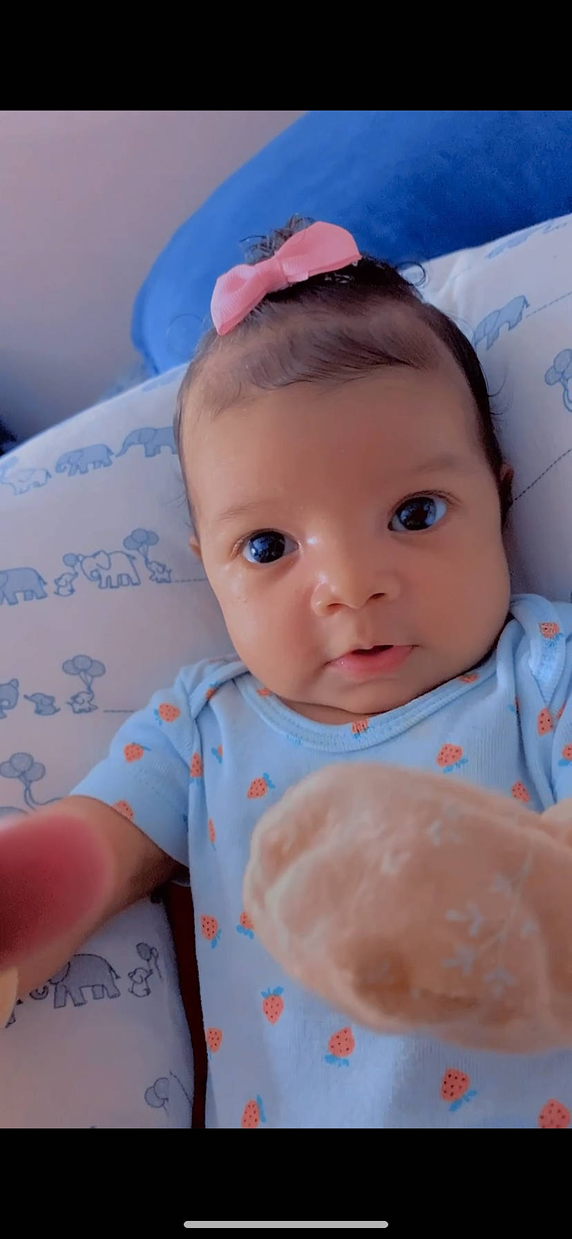 Londyn is registered to the contest to win money with this photo: baby, baby_products, baby_toddler_clothing, blue, cheek, child, eyebrow, eyelash, fun, happy, iris, linens, lip, mouth, nose, person, pink, skin, sleeve, textile