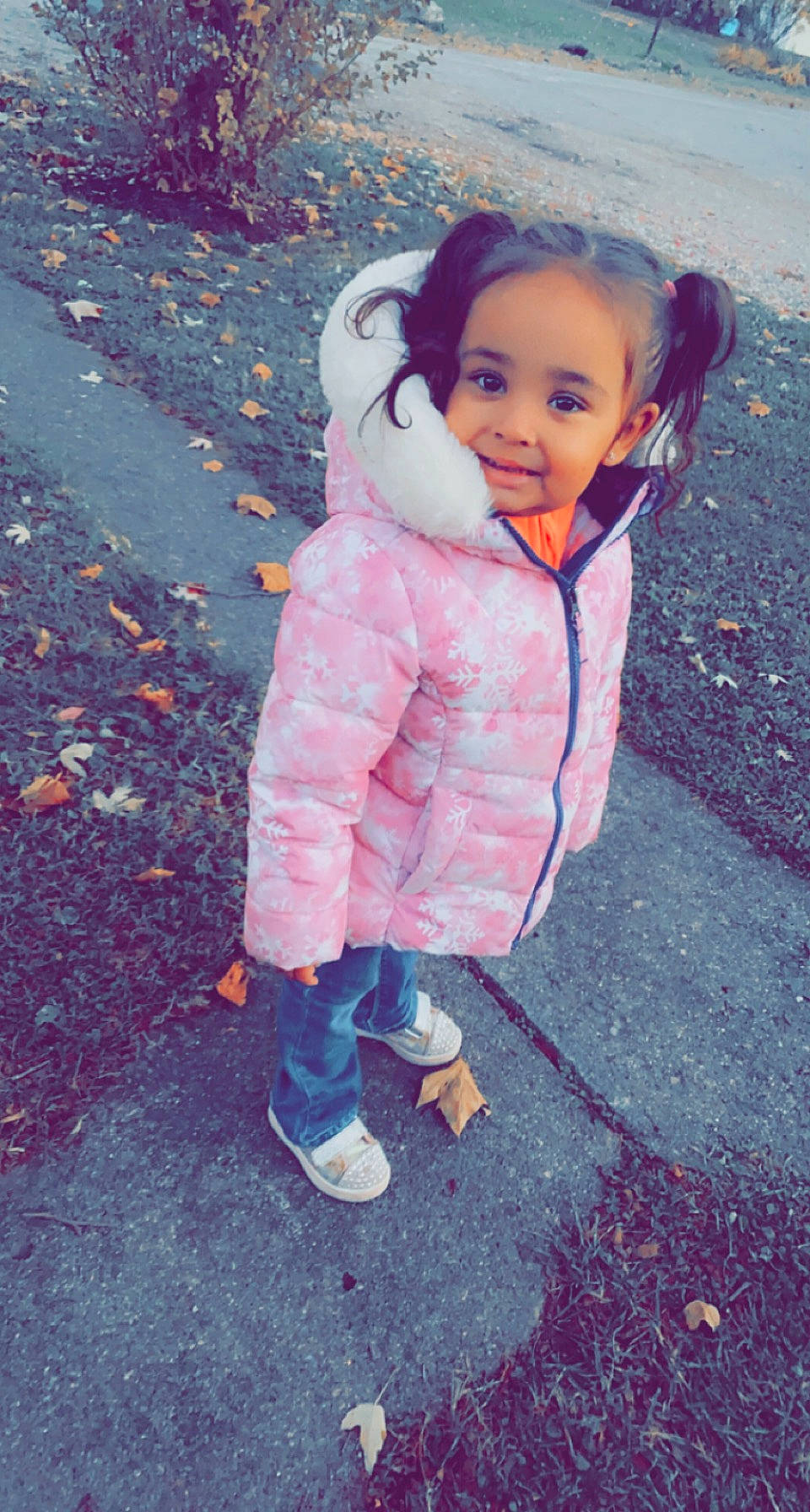 Legacy is registered to the contest to win money with this photo: asphalt, baby_toddler_clothing, boot, child, eye, face, footwear, fun, fur, gesture, grass, hair, happy, head, joy, lip, magenta, people_in_nature, person, road_surface