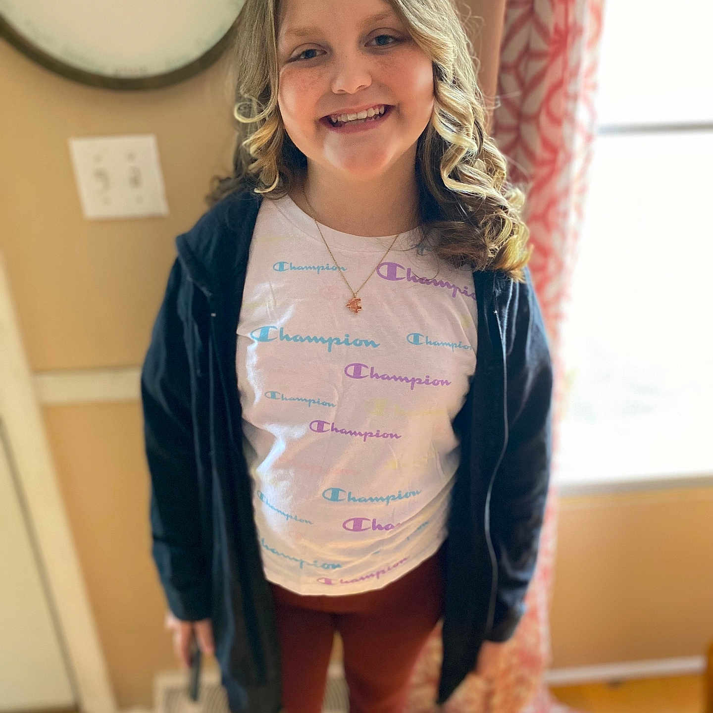 Layna joined the competition — help win amazing prizes! accessories, blouse, child, clothing, coat, face, female, girl, happy, head, jacket, jewelry, longsleeve, necklace, pants, person, photography, portrait, sleeve, smile