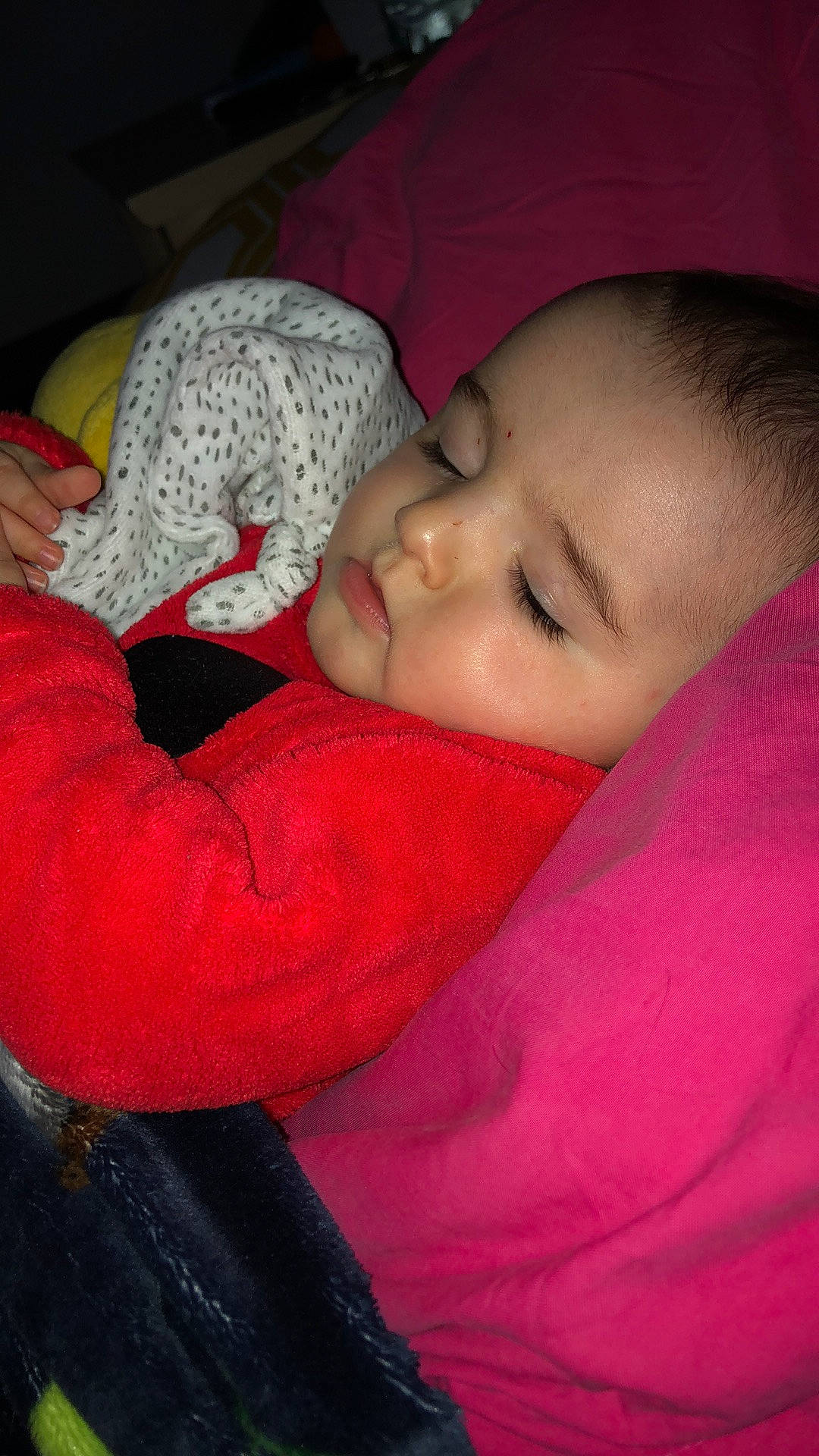 Nathan participe au concours pour gagner de l'argent avec cette photo : baby, baby_sleeping, baby_toddler_clothing, bedtime, cheek, child, comfort, forehead, lip, nap, organ, person, red, skin, sleep, toddler, wool, woolen