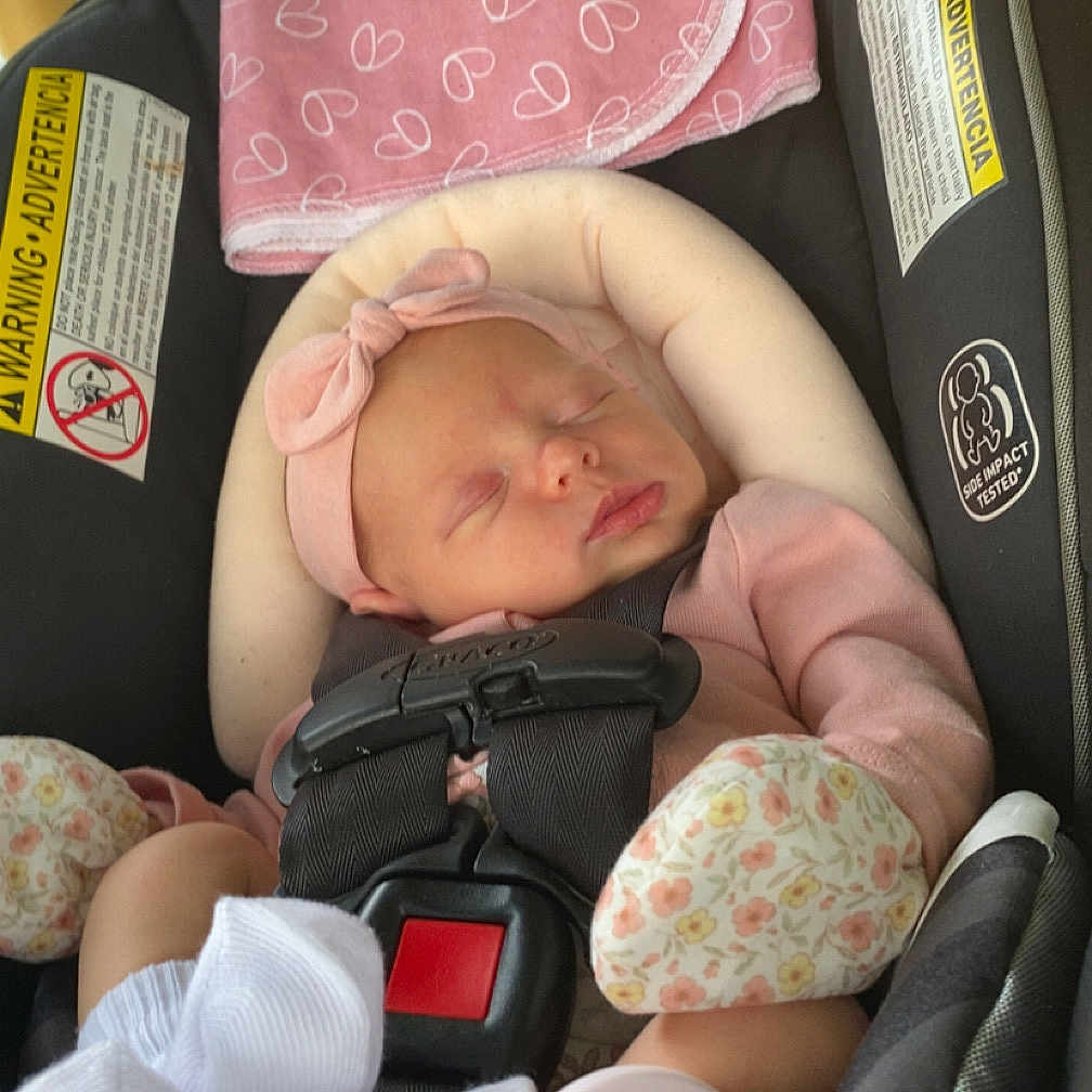 Callia joined the competition — help win amazing prizes! adorable, baby, baby_accessory, blanket, car_seat, child, clothing, cute, headwear, infant, mittens, newborn, outdoor, pacifier, peaceful, pink_headband, resting, safety_strap, sleeping, soft