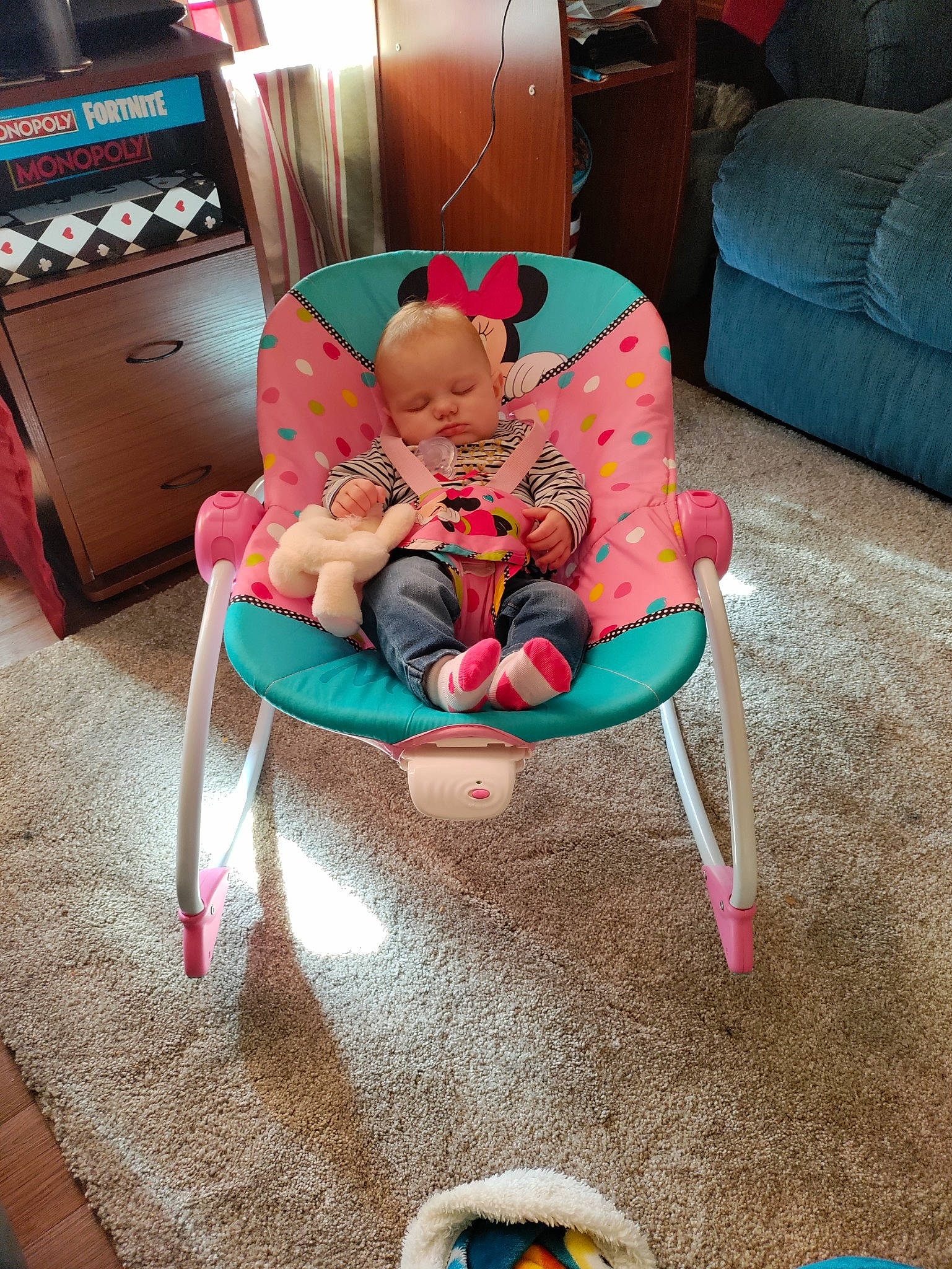 Leia joined the competition — help win amazing prizes! baby, baby_carriage, baby_products, baby_toddler_clothing, cabinetry, chair, child, comfort, drawer, flooring, furniture, lap, living_room, person, photograph, pink, product, room, sitting, snapshot