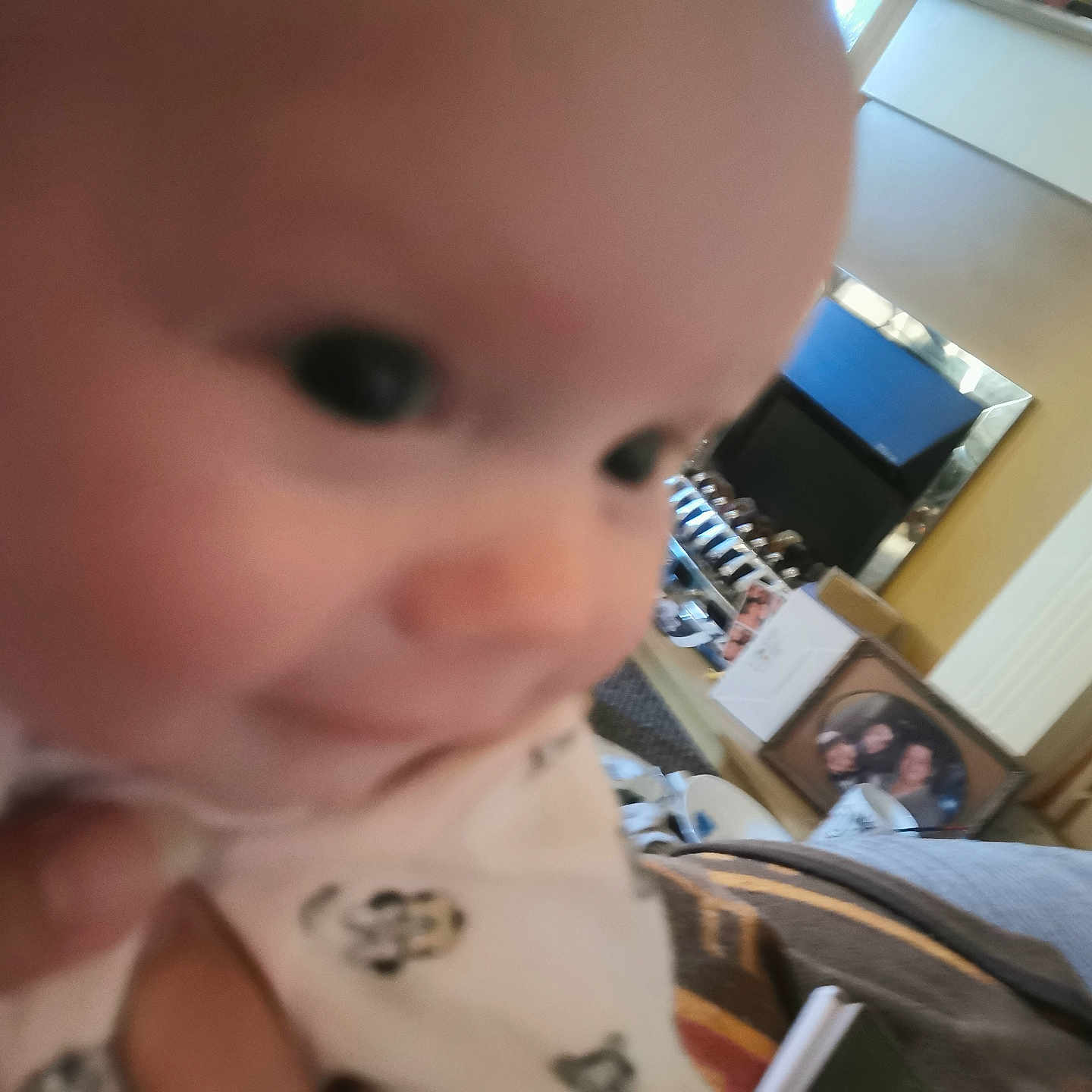 Sophia is registered to the contest to win money with this photo: architecture, baby, building, computer, computerhardware, couch, electronics, face, furniture, hardware, head, indoors, livingroom, monitor, person, photography, portrait, room, screen, tv