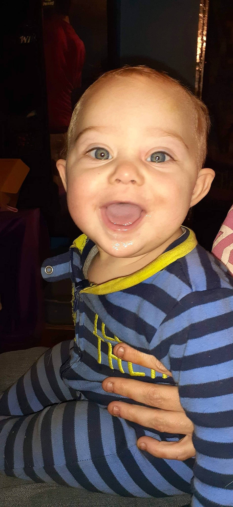 Brayson joined the competition — help win amazing prizes! baby, baby_laughing, baby_toddler_clothing, cheek, child, eye, finger, gesture, happy, head, iris, lip, mouth, neck, nose, person, sleeve, smile, thumb, toddler