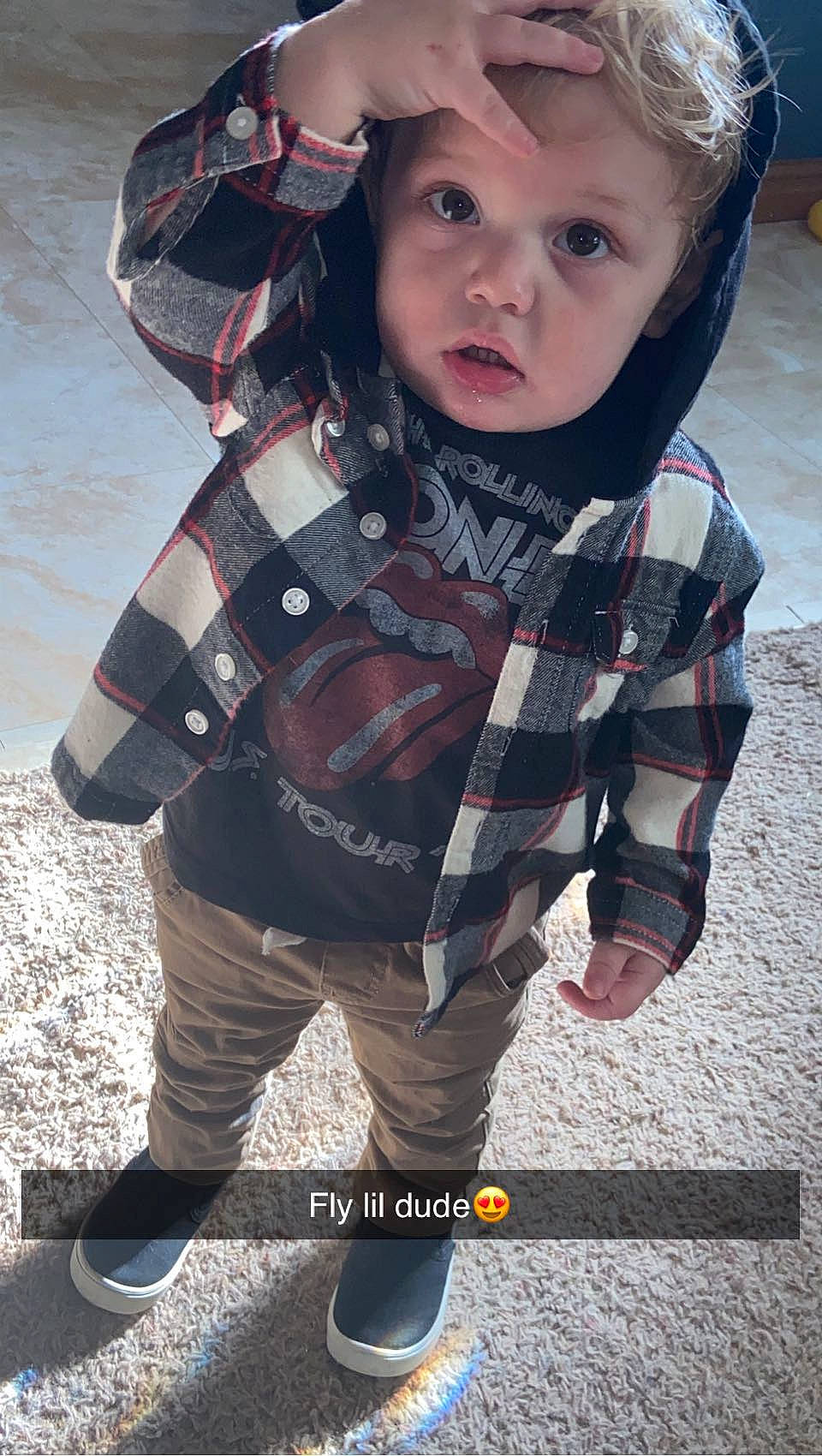 Bentley joined the competition — help win amazing prizes! cool, eye, face, fashion, flash_photography, hair, hairstyle, head, headwear, lip, outerwear, person, photograph, plaid, plant, skin, sleeve, standing, street_fashion, tartan