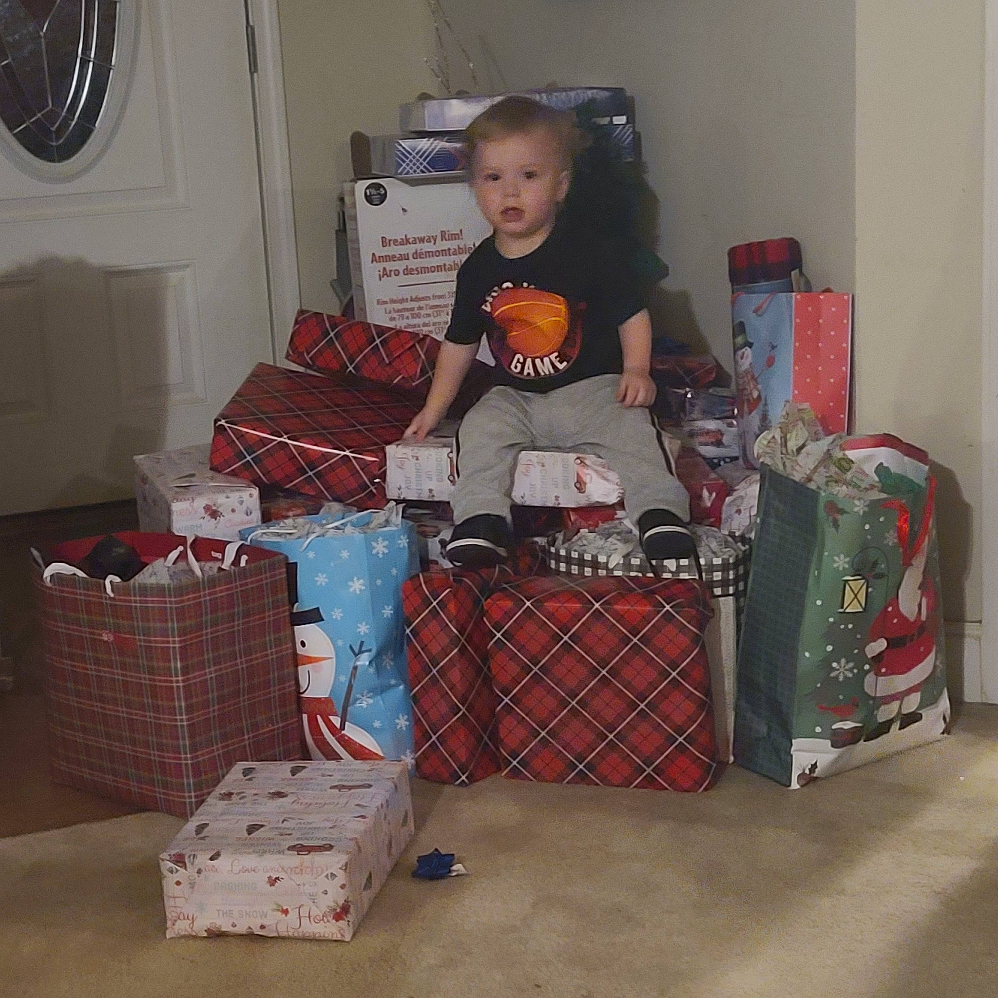 Jaxon And Joey is registered to the contest to win money with this photo: baby, bag, basket, box, child, event, flooring, holiday, home_appliance, household_supply, lap, laundry_room, living_room, mammal, person, room, service, shipping_box, sitting, storage_basket