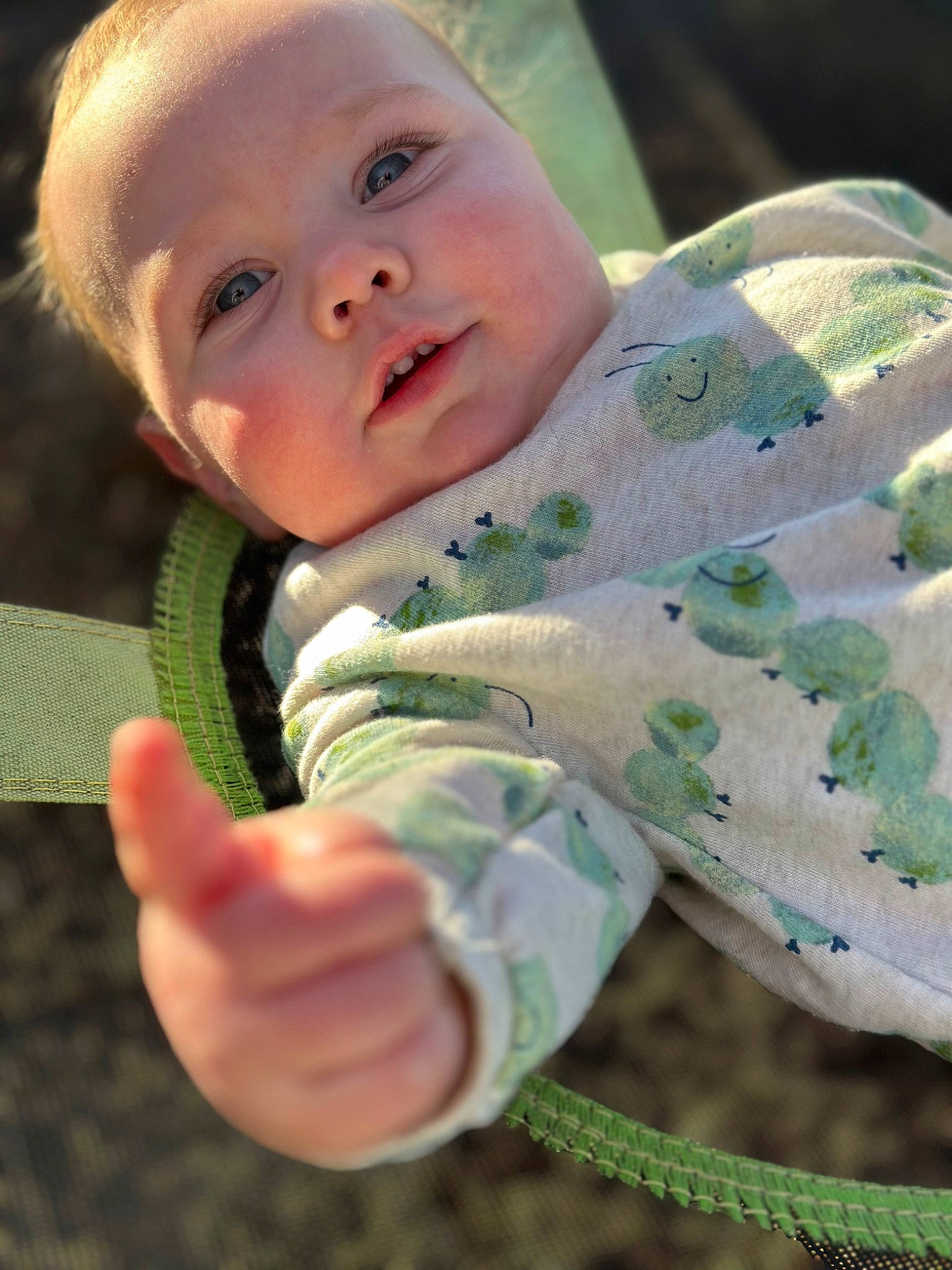 Jc joined the competition — help win amazing prizes! baby, baby_toddler_clothing, cheek, child, eye, face, gesture, grass, happy, head, leaf, pattern, people_in_nature, person, sitting, skin, sleeve, smile, thumb, toddler