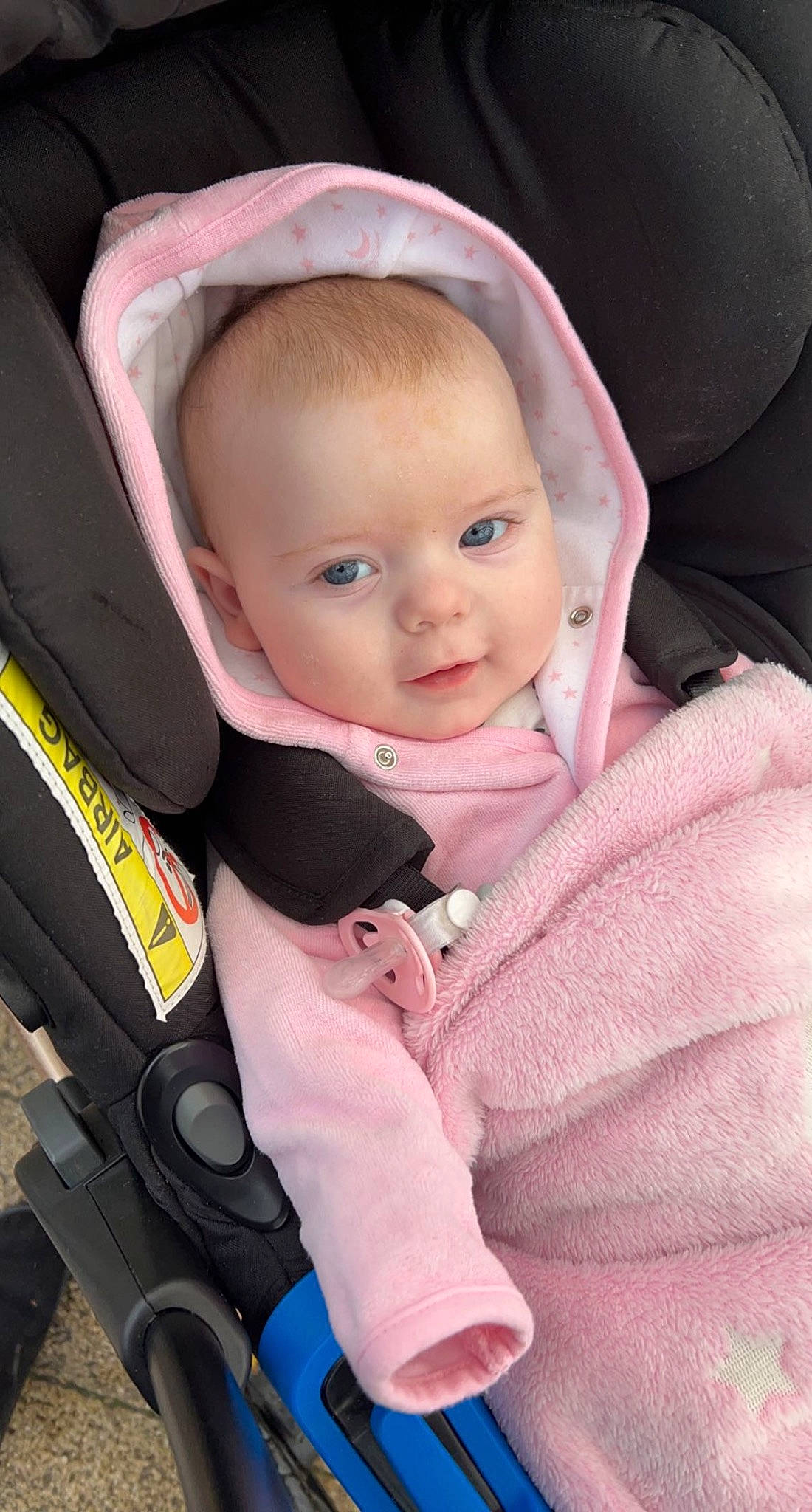 Isla-grace joined the competition — help win amazing prizes! auto_part, baby, baby_carriage, baby_in_car_seat, baby_products, baby_safety, baby_toddler_clothing, car_seat, cheek, child, comfort, eye, iris, magenta, person, pink, sitting, skin, sleeve, toddler