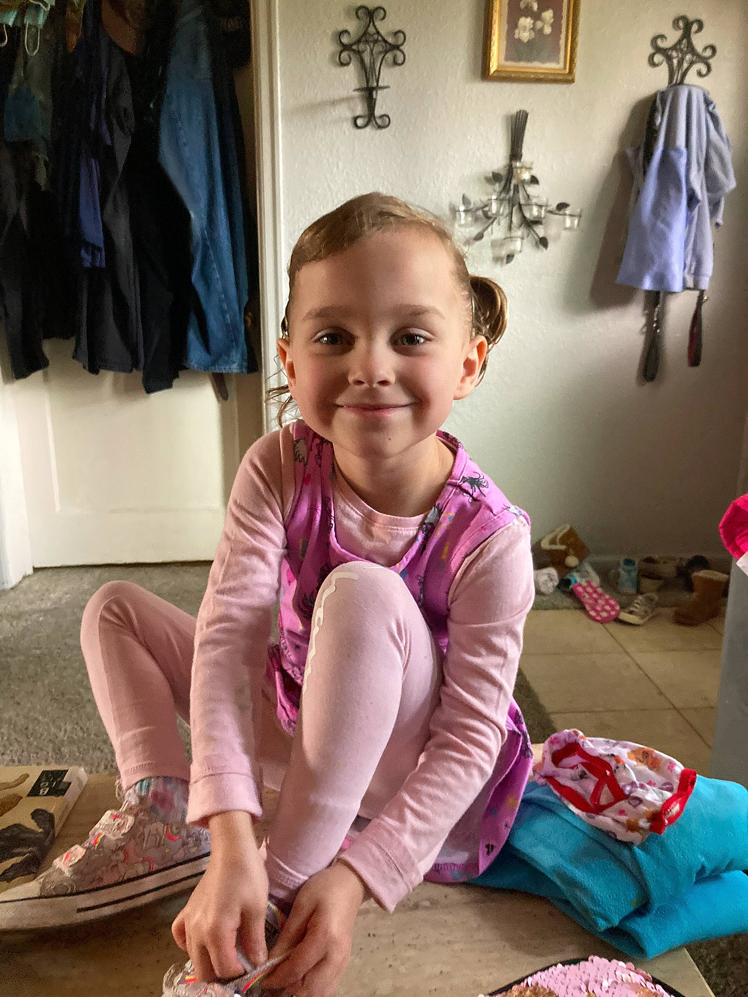 Deanna joined the competition — help win amazing prizes! baby_toddler_clothing, beauty, child, fashion_design, flooring, fun, happy, joy, leisure, magenta, person, picture_frame, pink, purple, sitting, sleeve, smile, snapshot, standing, t_shirt