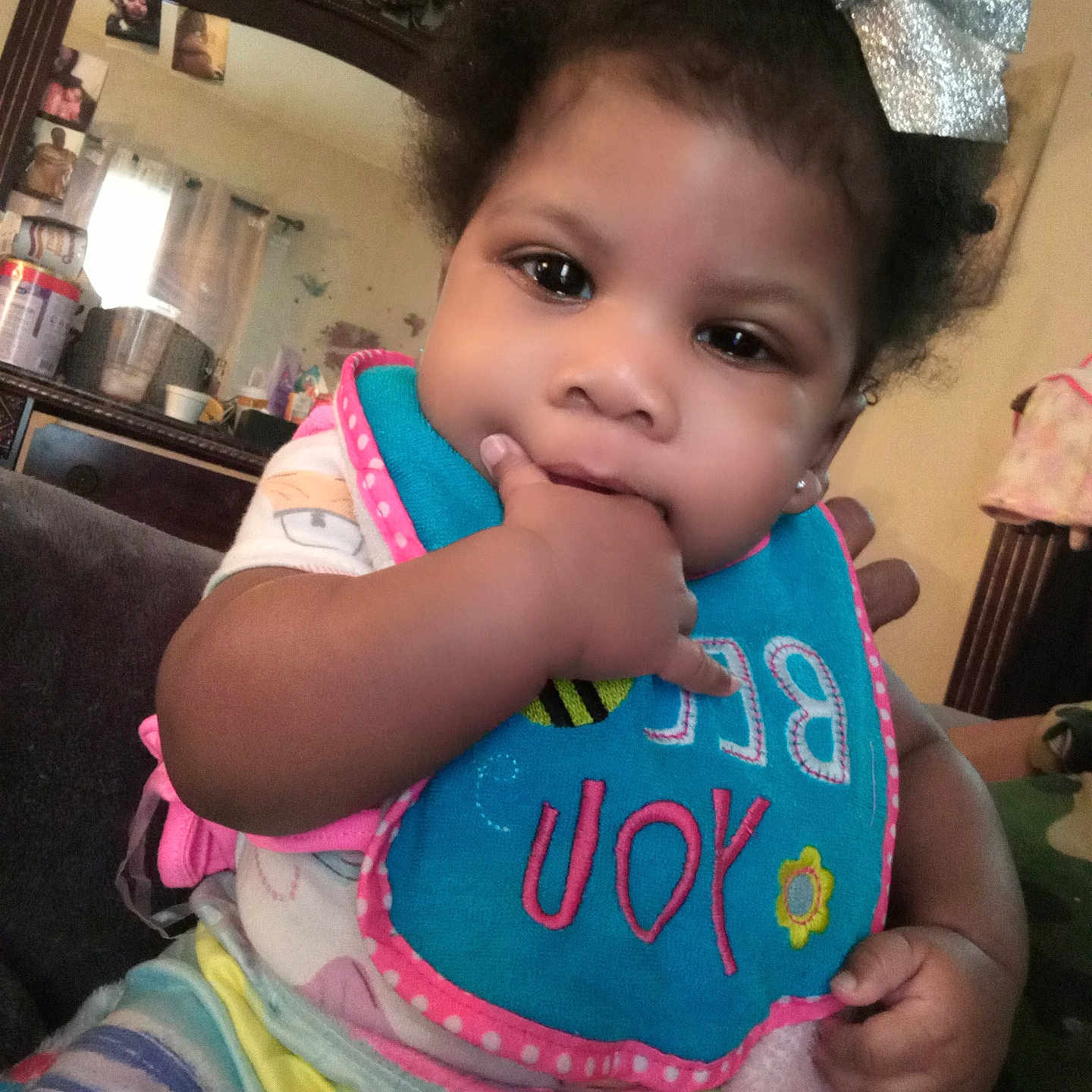 Alisa Gracelynn joined the competition — help win amazing prizes! accessories, baby, bag, bib, bodypart, clothing, couch, cushion, dress, face, finger, furniture, hand, handbag, head, homedecor, indoors, person, photography, portrait